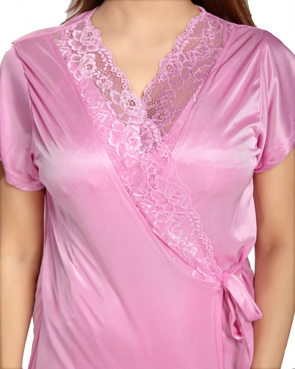 Buy Be You Fashion Women Satin Pink Lace 2 Piece Nighty Set Online ₹459 From Shopclues 5320