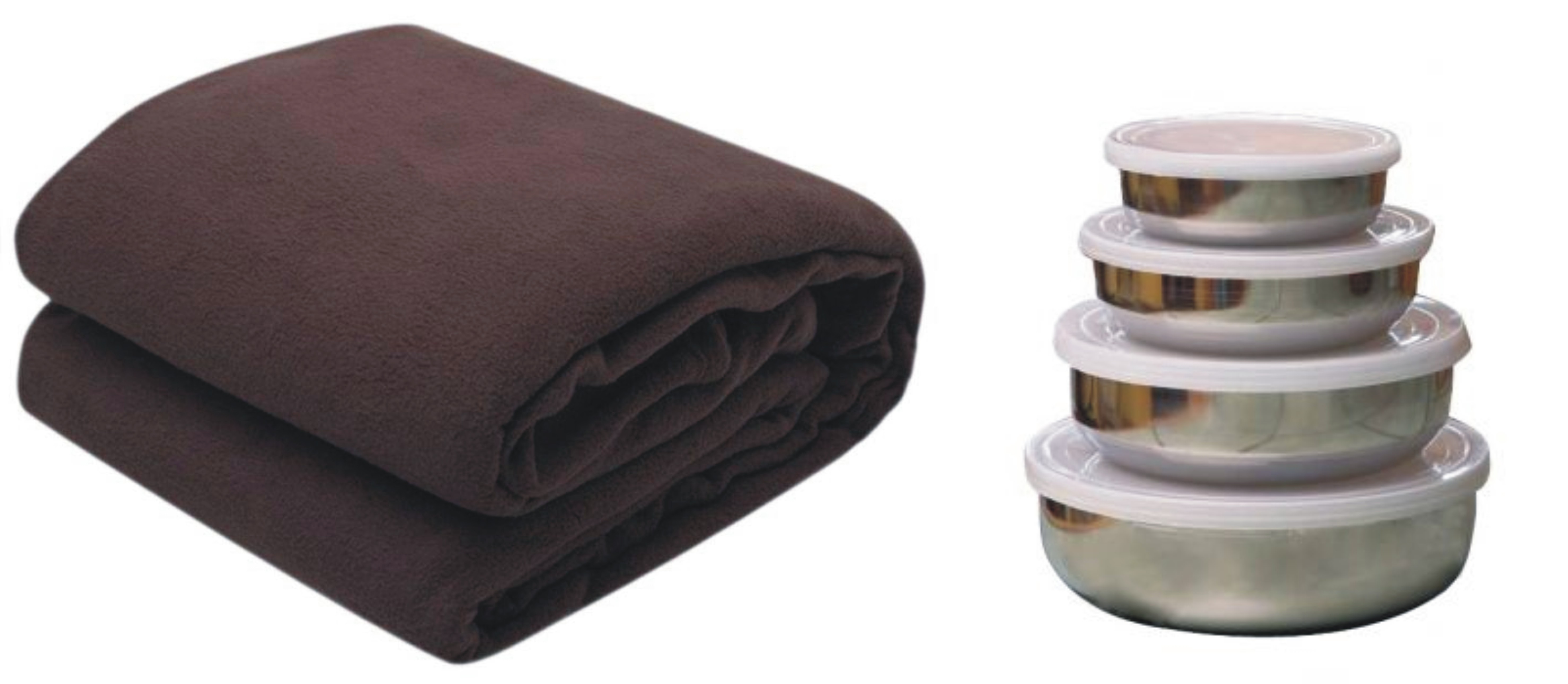 Buy Aravi Set of 1 Single Bed Fleece Blanket + 4 Steel Container Online