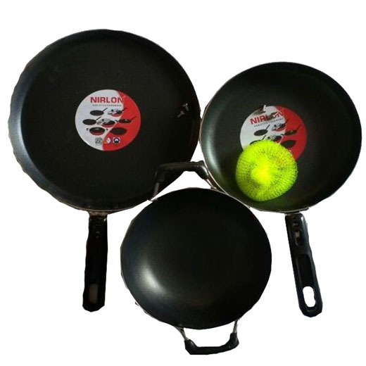 NonStickNirlonCookware 4PcsSetTawaFry PanKadai With Scrubber