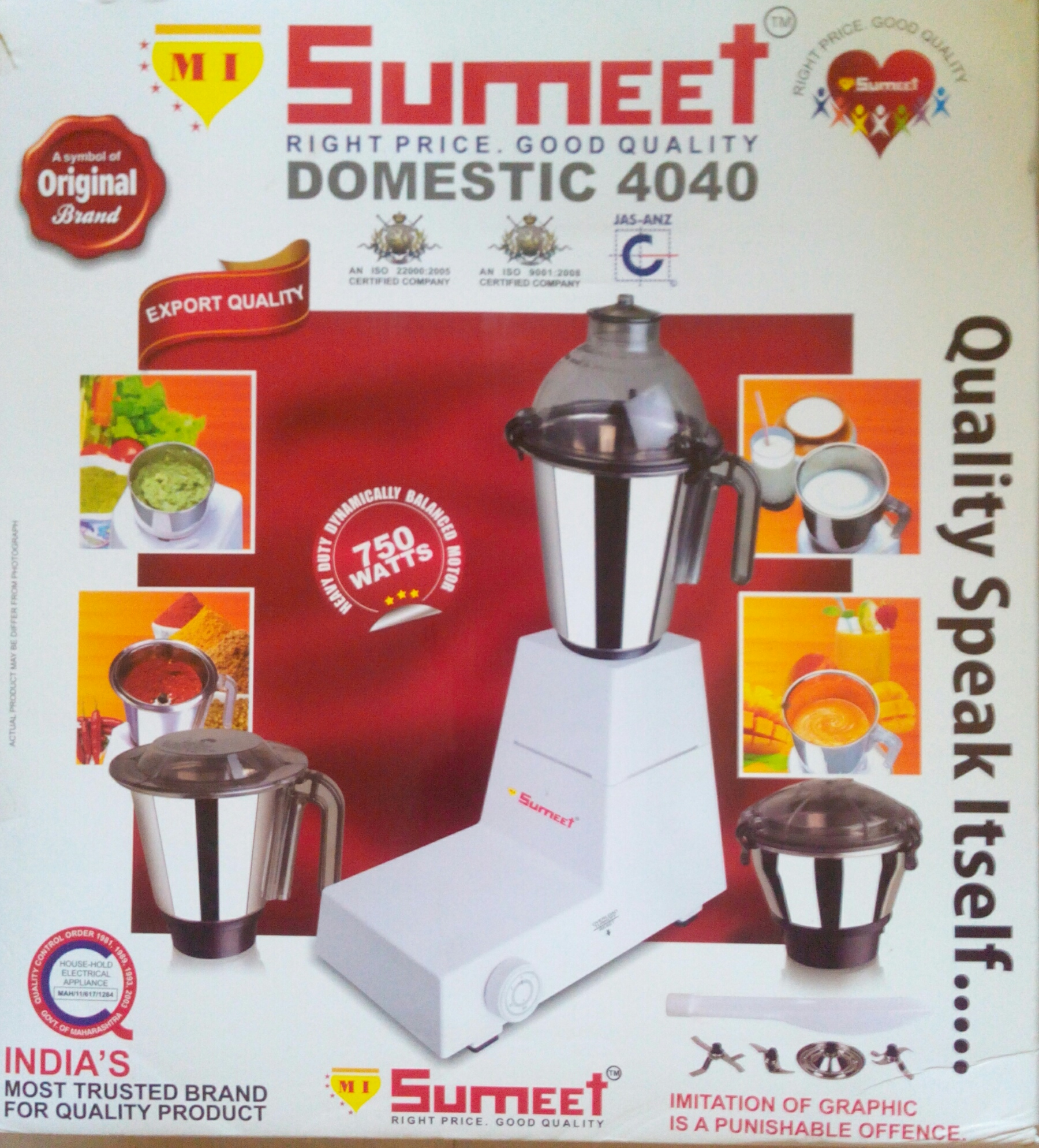 Mi Sumeet Mixer Grinder Domestic 4040 750 Watts