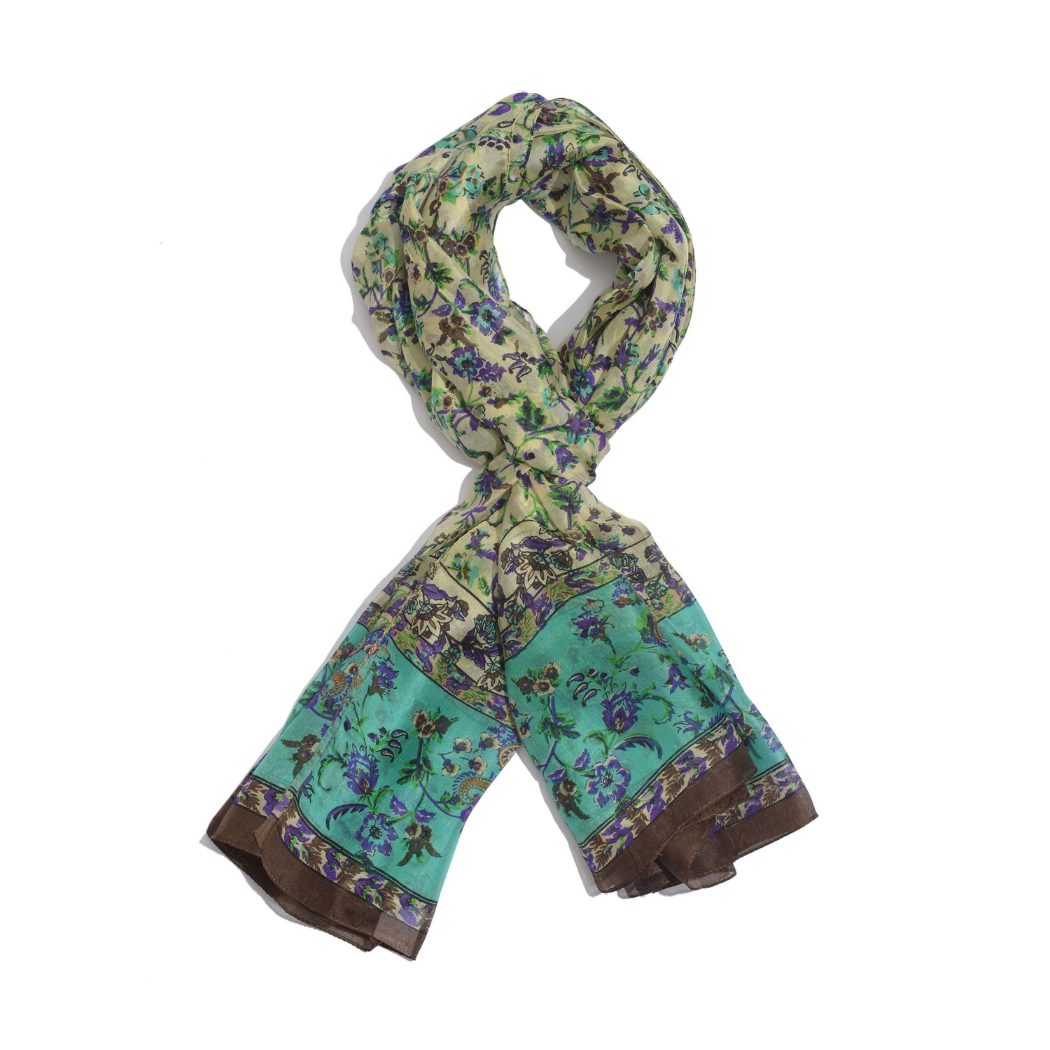 Buy New 100 Silk Multi Color Floral Printed Designer Border Fashion