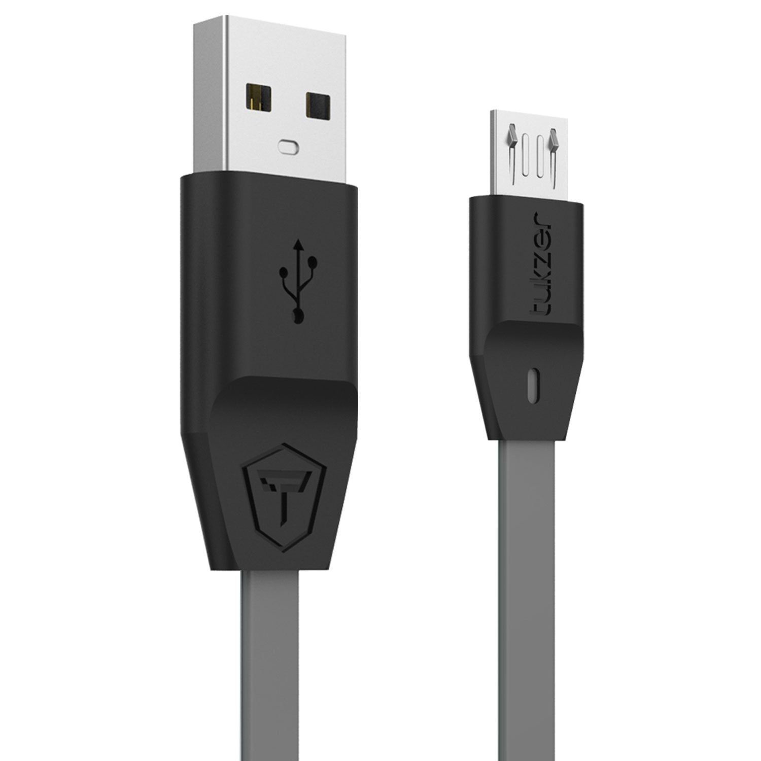 Micro USB to USB Flat Cable 1M/3.2ft Premium Tangle Free 2.4Amp Fast Charging Data Sync Cable Gray
