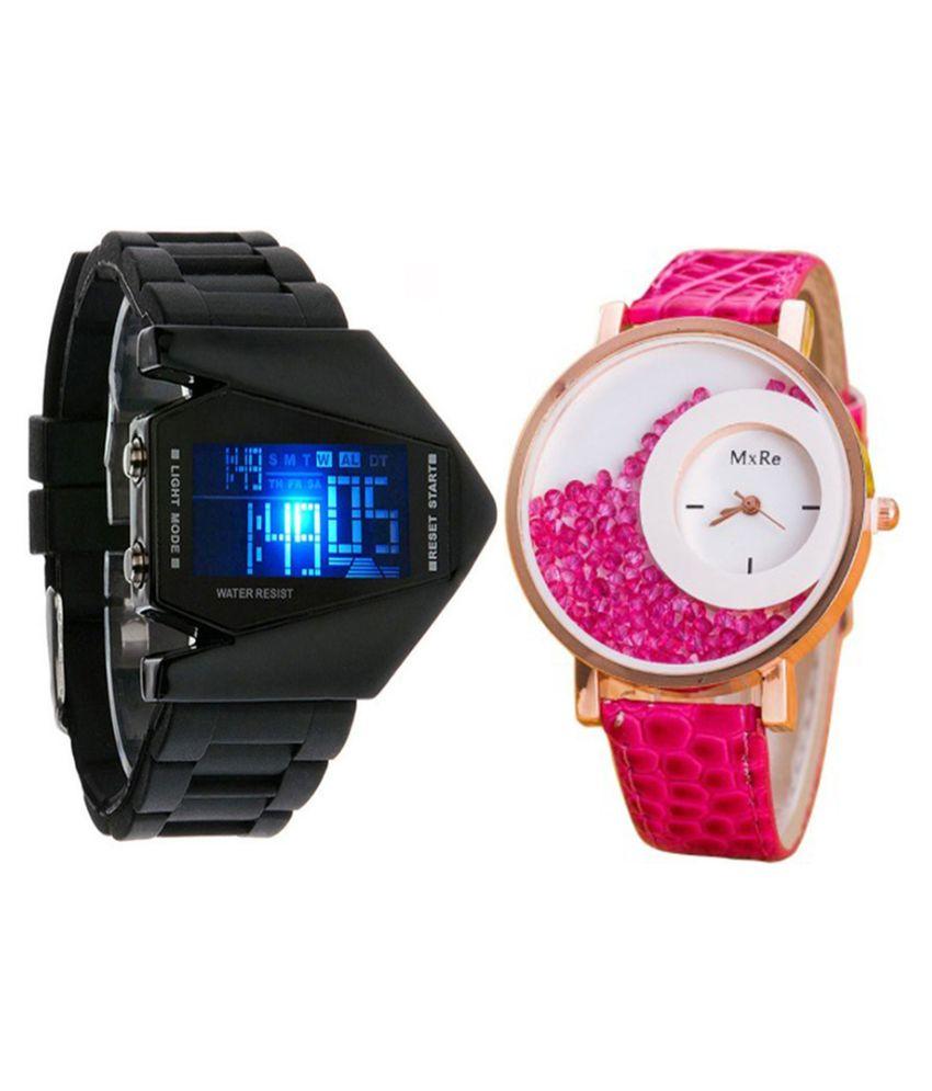 Rocket Digital Black Men And Mxre Pink Women Couple Analog Watches For Men And Women