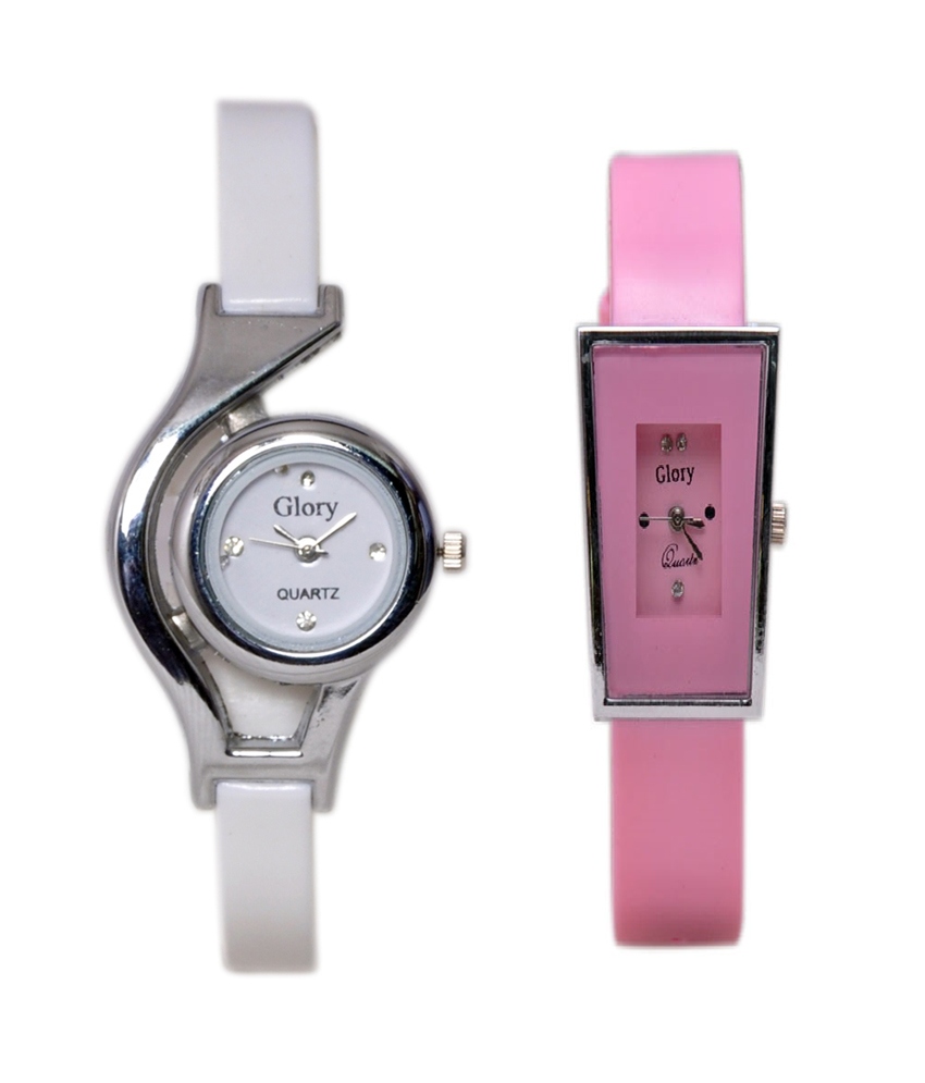 Women Fancy Deginer Multicolor Analog Watch Combo  white Pink 