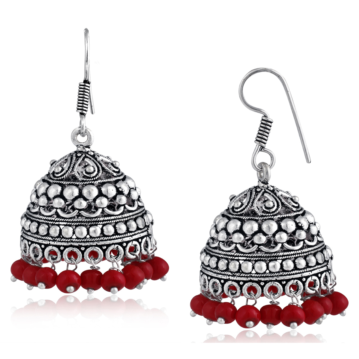 Buy Spargz Combo of 3 Pair Bead Silver Oxidized Long Jhumka Earrings ...