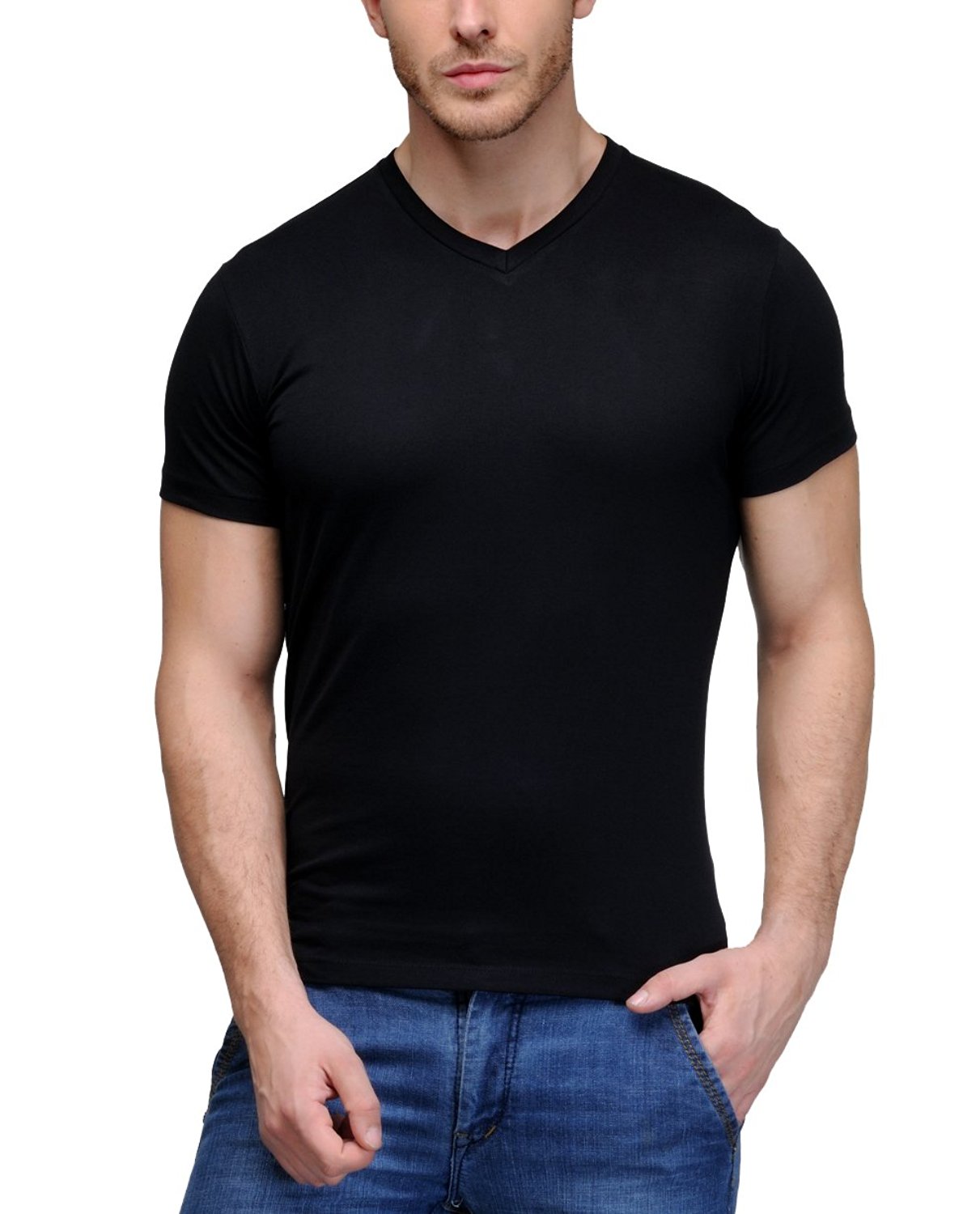 Buy Cotton V Neck T-shirt - Black Online @ ₹1099 from ShopClues