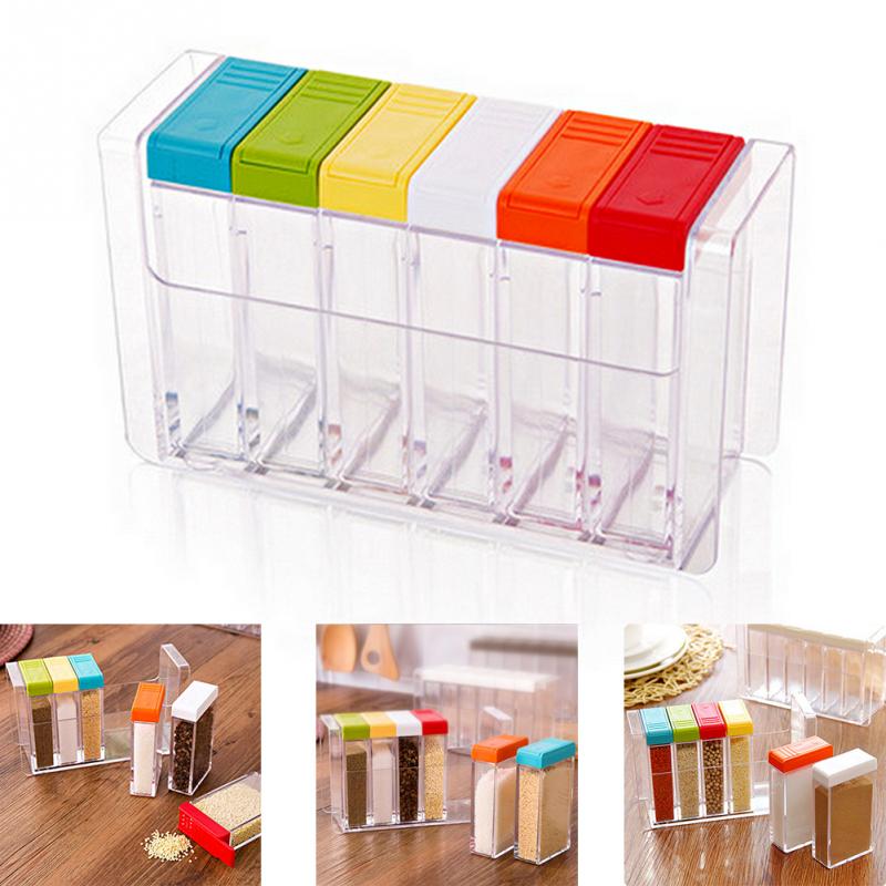 Kudos 6 Pcs Transparent Plastic Seasoning Box Spices Storage Box
