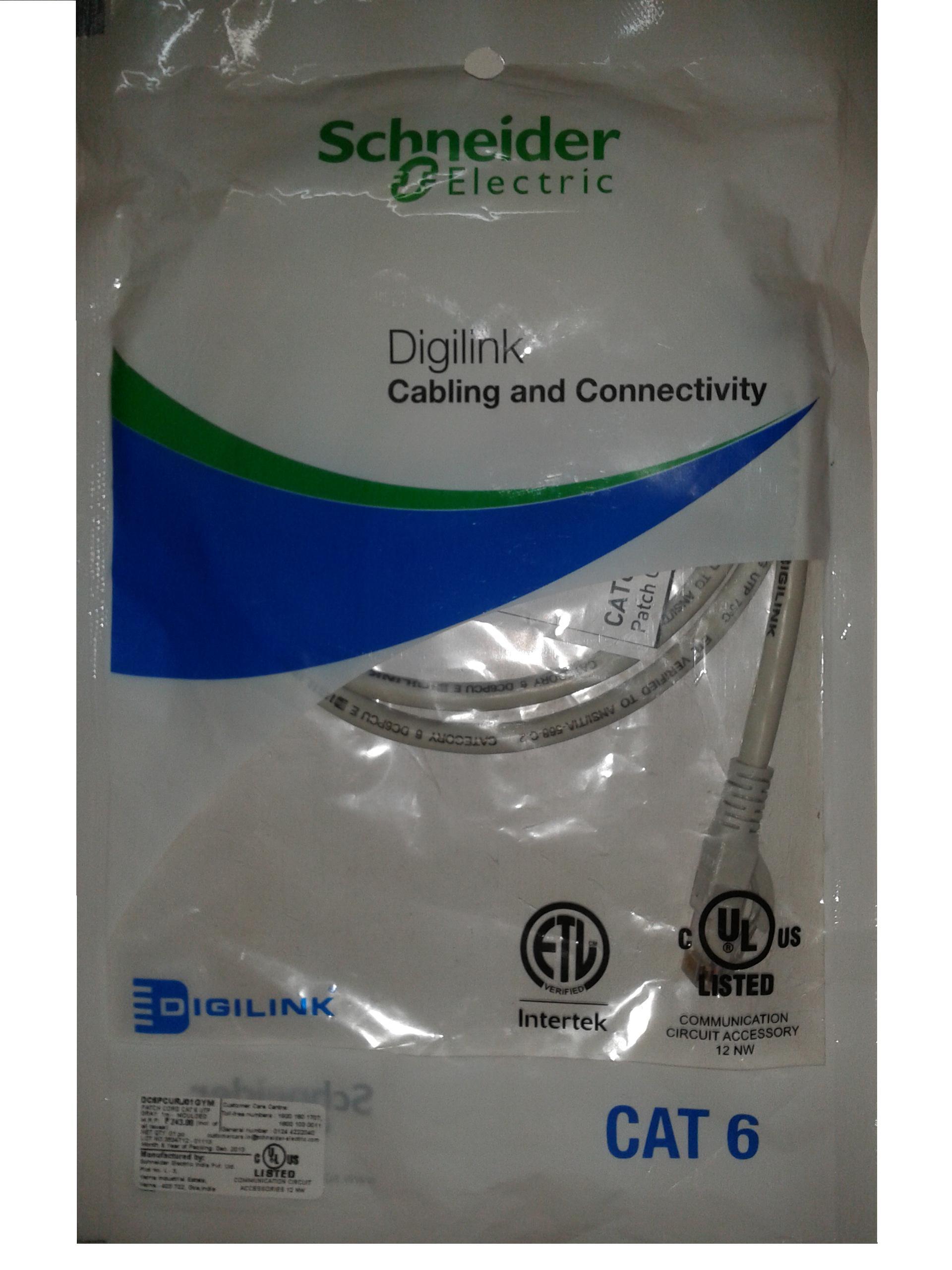 Digilink Schneider Electric CAT6 UTP 2 meter Moulded Patch Cord Grey