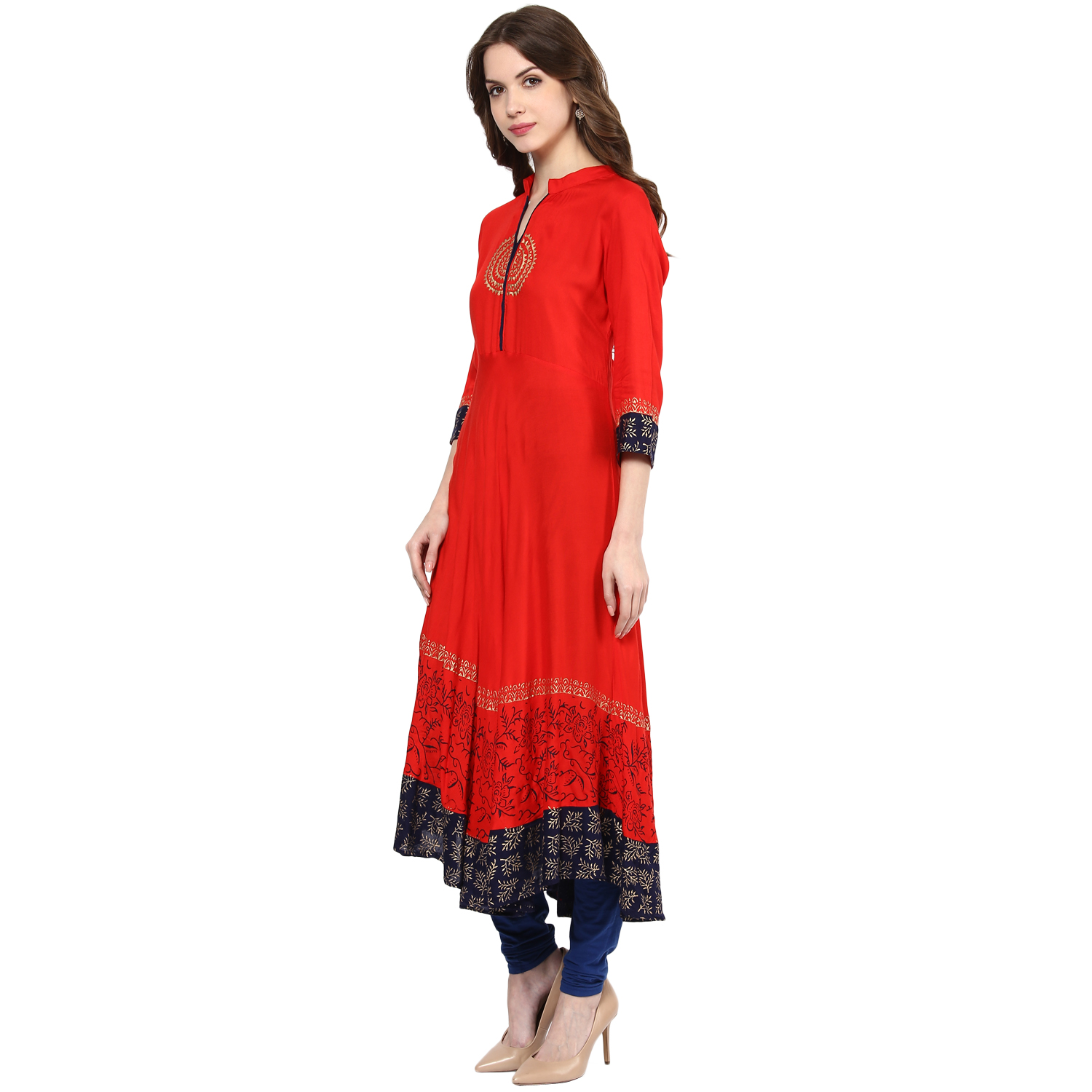 Buy Shakumbhari Red Printed Rayon Straight Anarkali Kurti Online ...