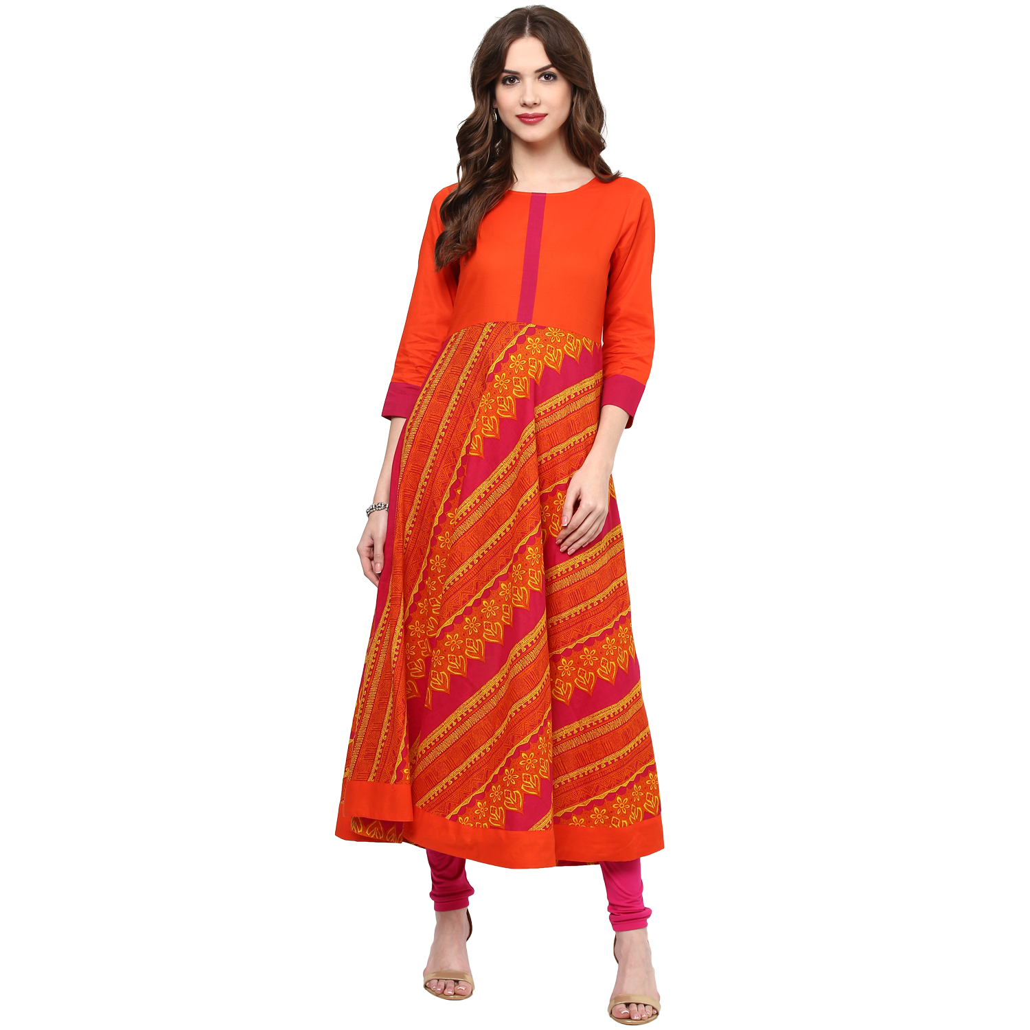 Buy Shakumbhari Orange Printed Cotton Straight Kurti Online @ ₹877 from ...