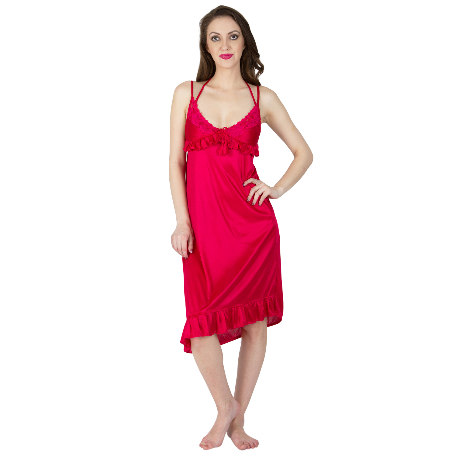 Buy Bombshell Red Satin Nighty Online @ ₹1199 from ShopClues