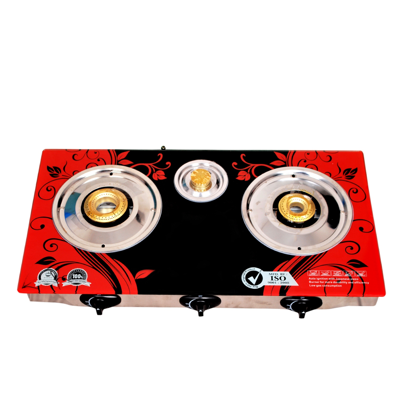 Buy Surya Crystal 3 Burners Automatic Glass Top Gas Cooktop Online