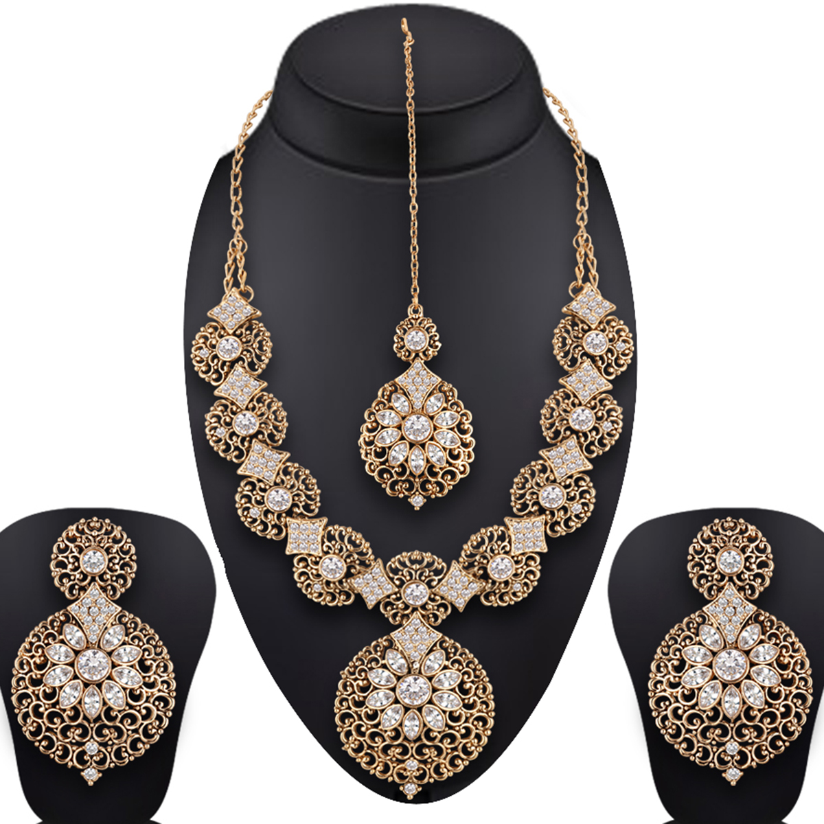 Spargz Gold Plated Metal & Stone Necklace Set - Designer Women's Jewelry - View #4