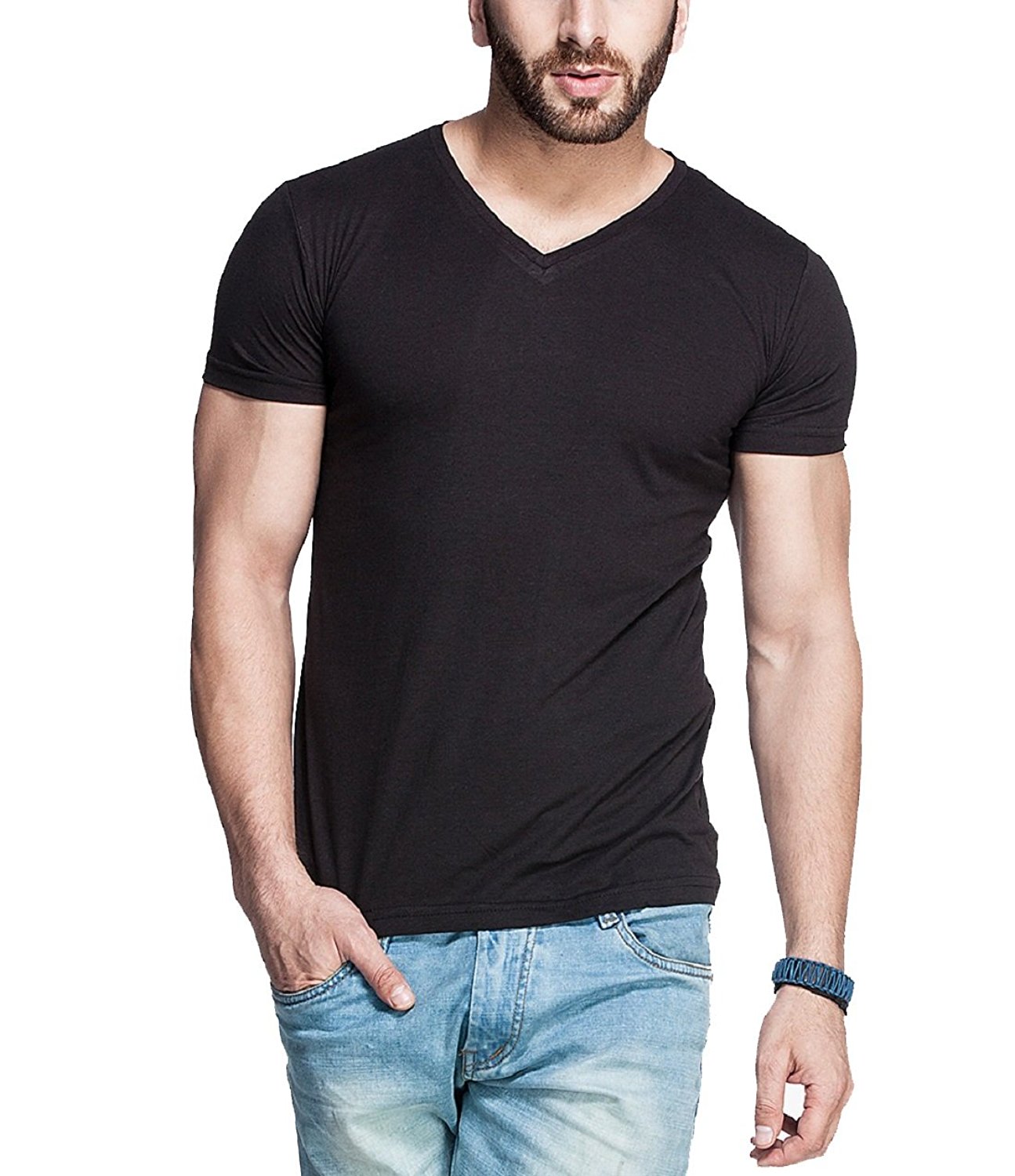 Buy Men's V-Neck Tshirt Black Online @ ₹799 from ShopClues