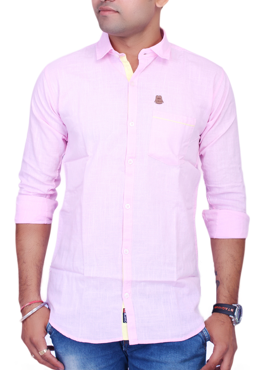 La Milano Pink Button Down Full sleeves Solid/Plain Casual Shirt For Men's