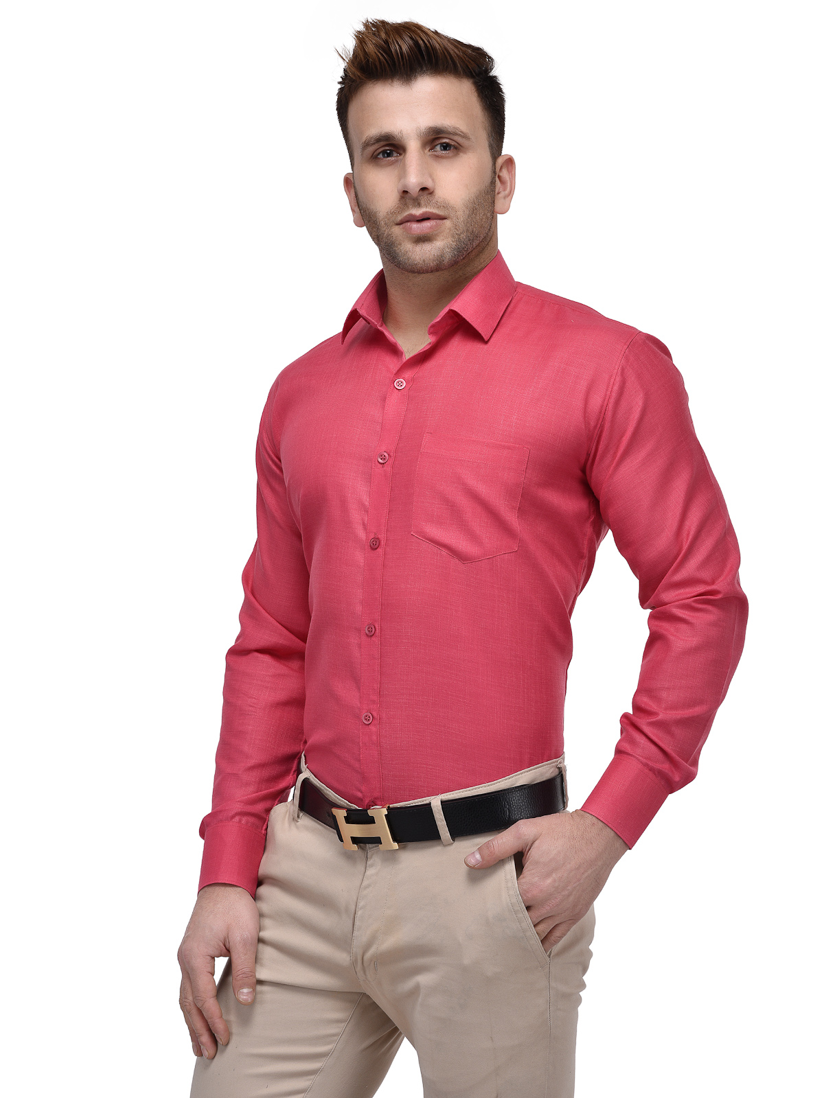 Buy Lee Marc Men's Pink Regular Fit Casual Poly-Cotton Shirt Online ...