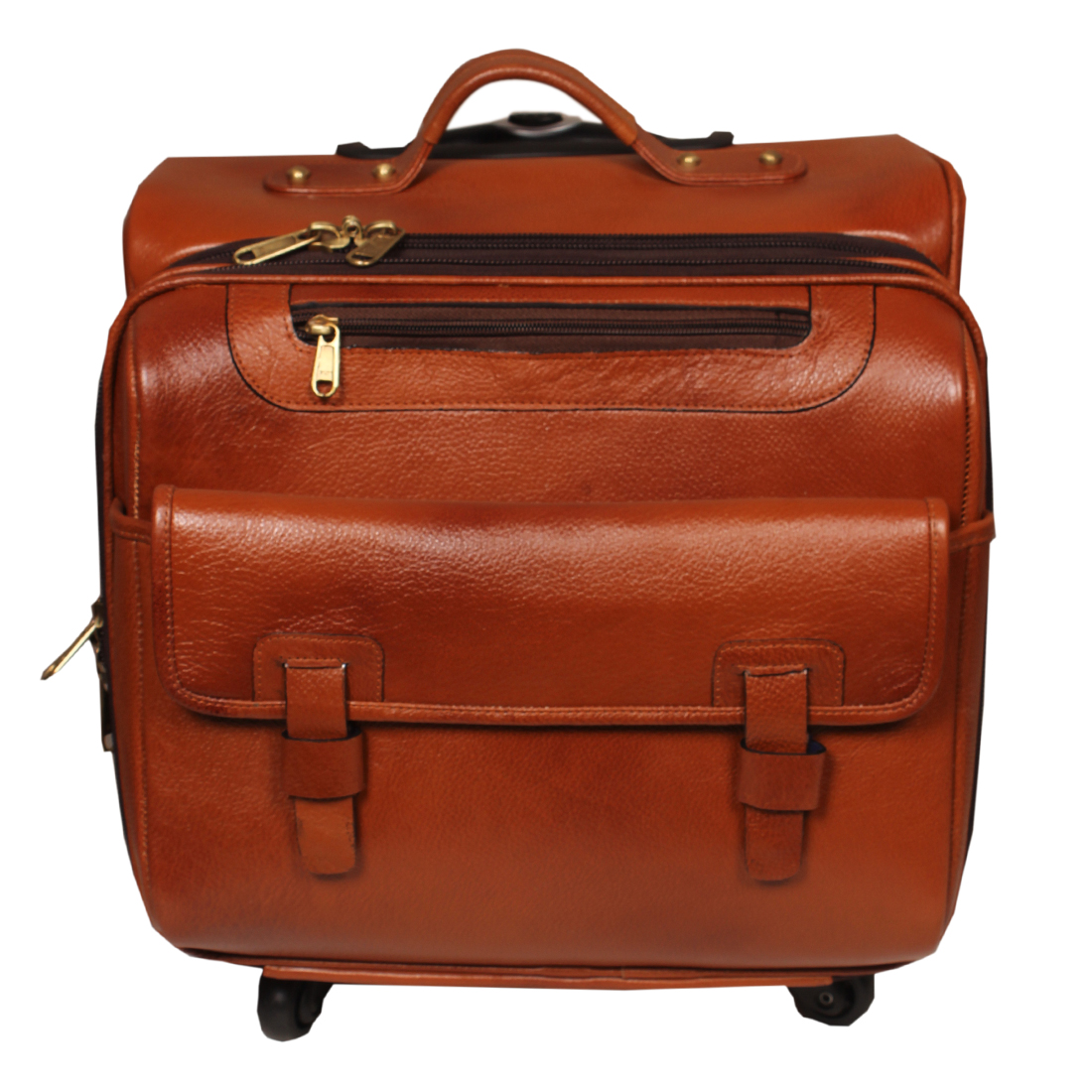 Buy Leather World Tan Genuine Leather Overnight Laptop Luggage Office ...