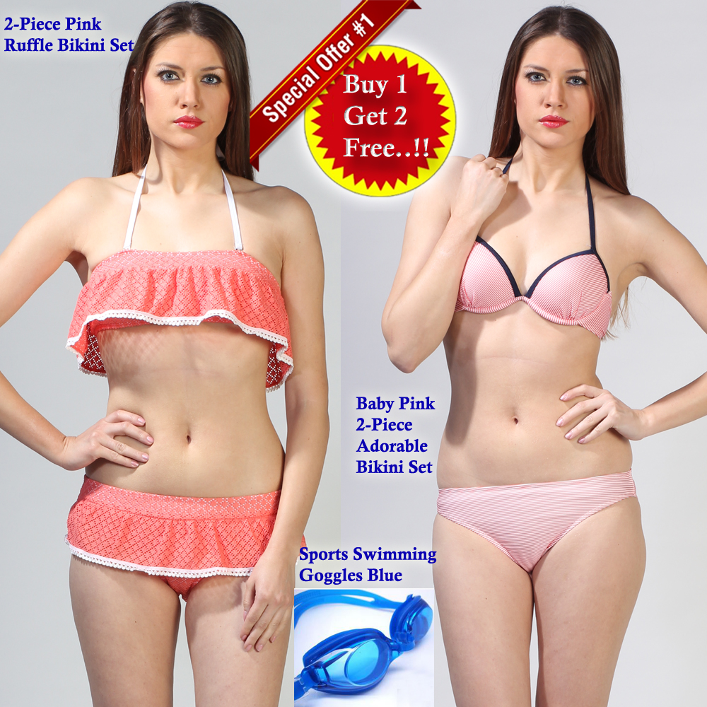 2-Piece Pink Ruffle Bikini Set