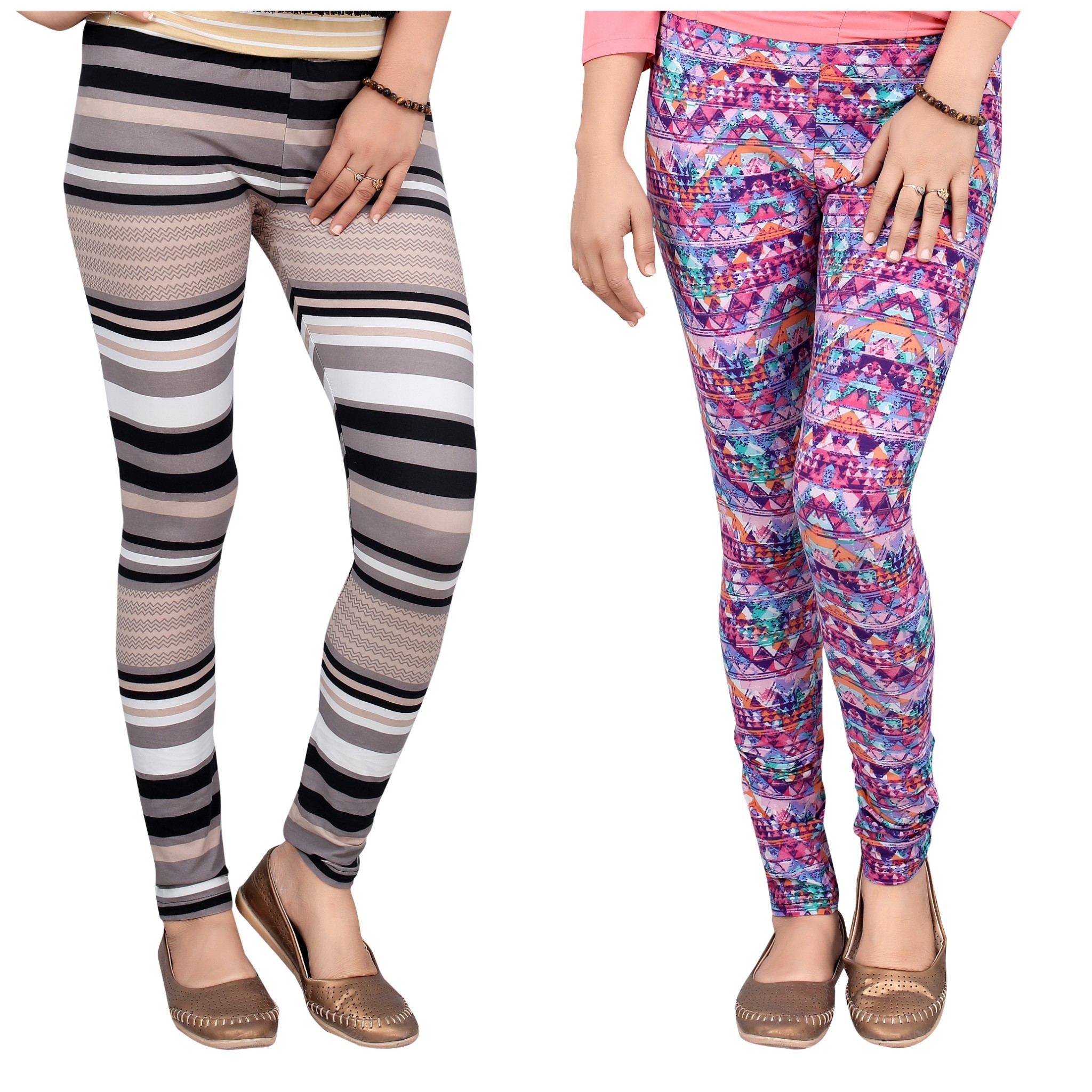 Buy DeVry Designer Colorful Printed Stretchy Leggings Combo Set of 2pc ...