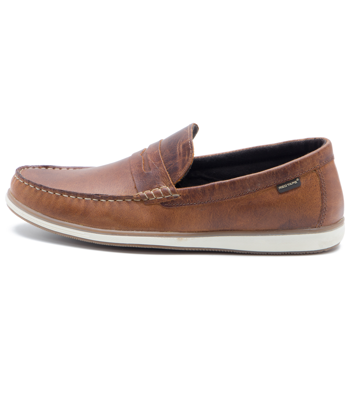 red tape men brown leather loafers