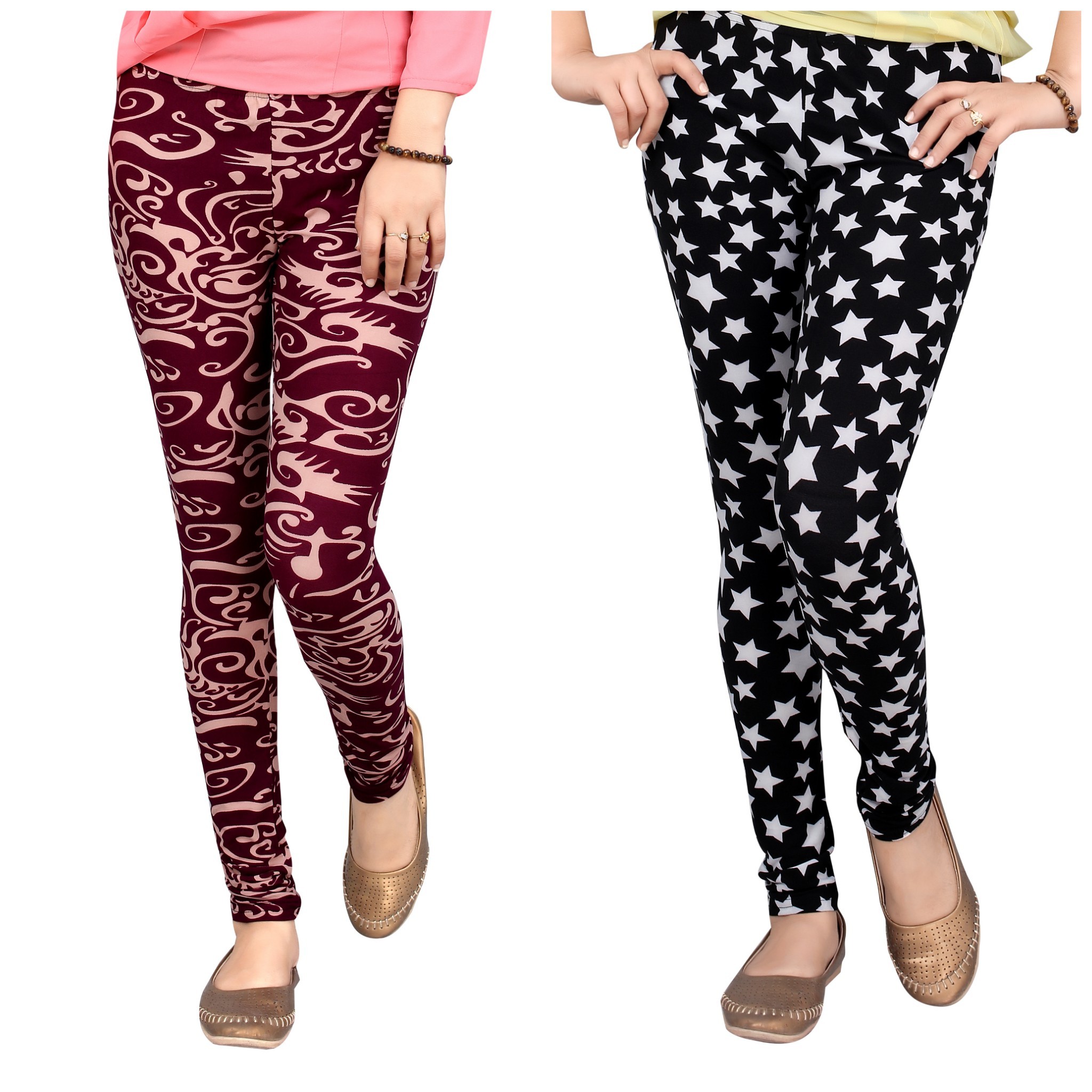 Buy DeVry Designer Printed Stretchy Leggings Combo Set of 2pc(DRY224