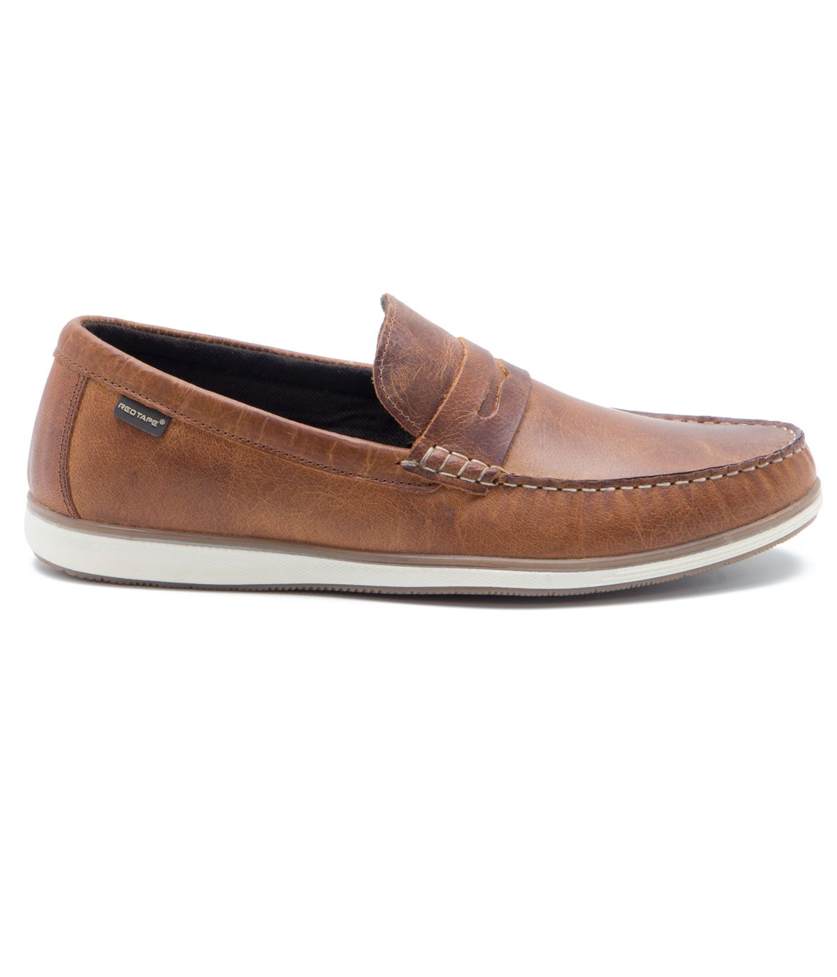 red tape men brown leather loafers