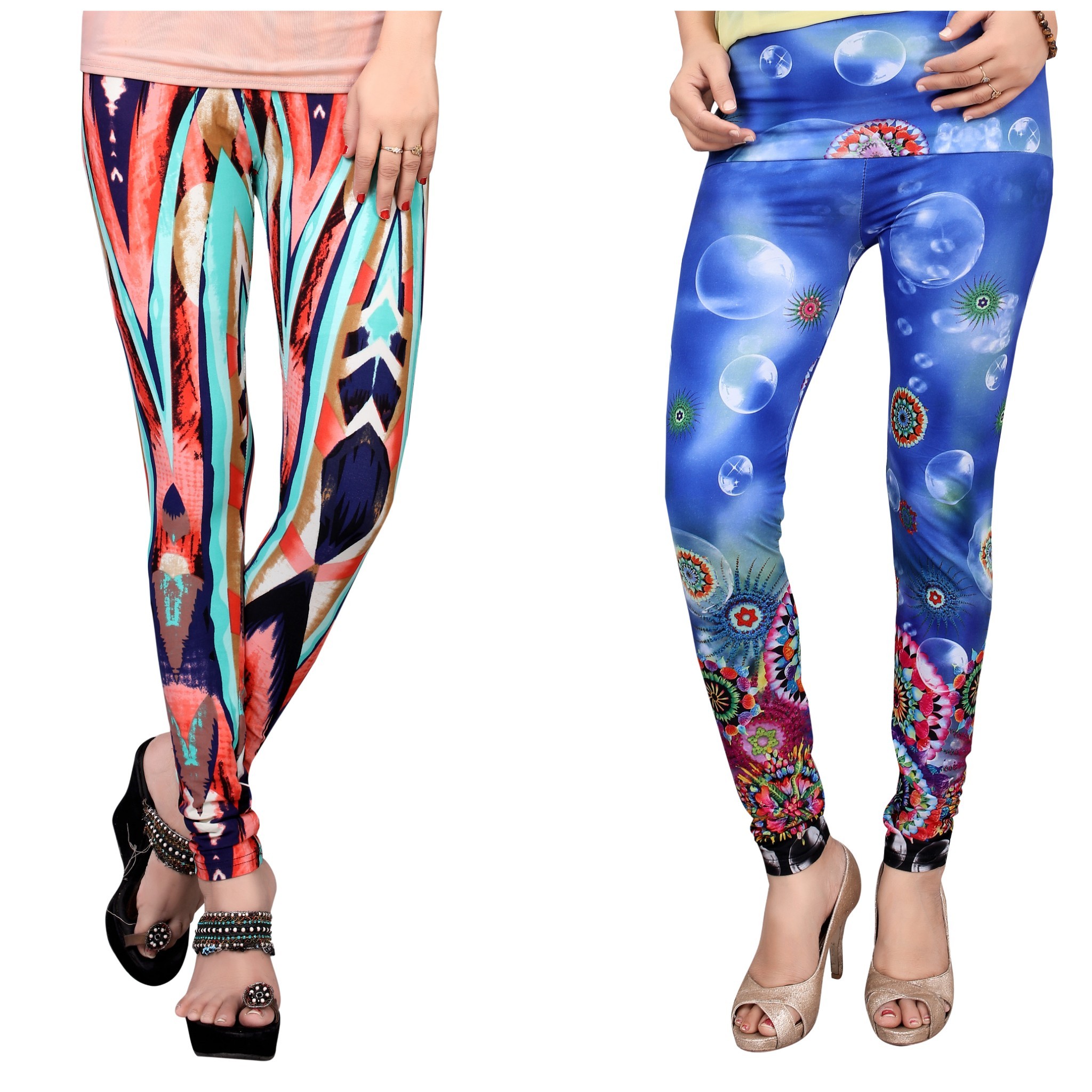 Buy DeVry Designer Colorful Printed Stretchy Leggings Combo Set of 2pc