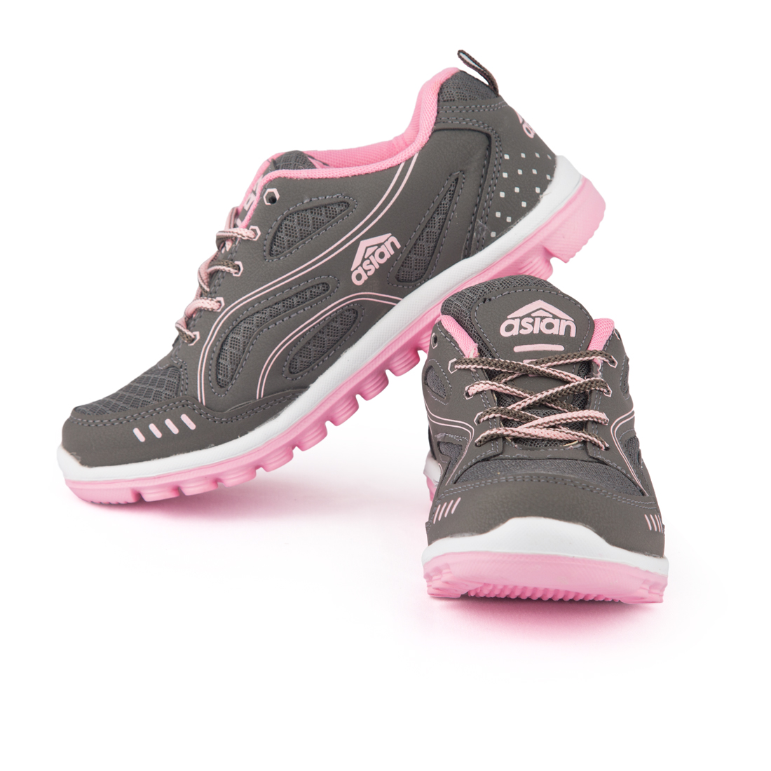 Buy Asian Women Gray And Pink Laceup Sports Shoes Online