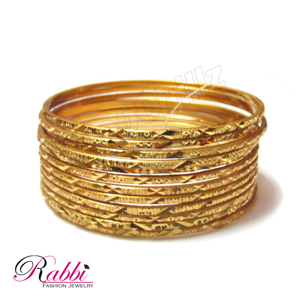 Rabbi Gold Plated 12 Pcs Bangles BN01P12