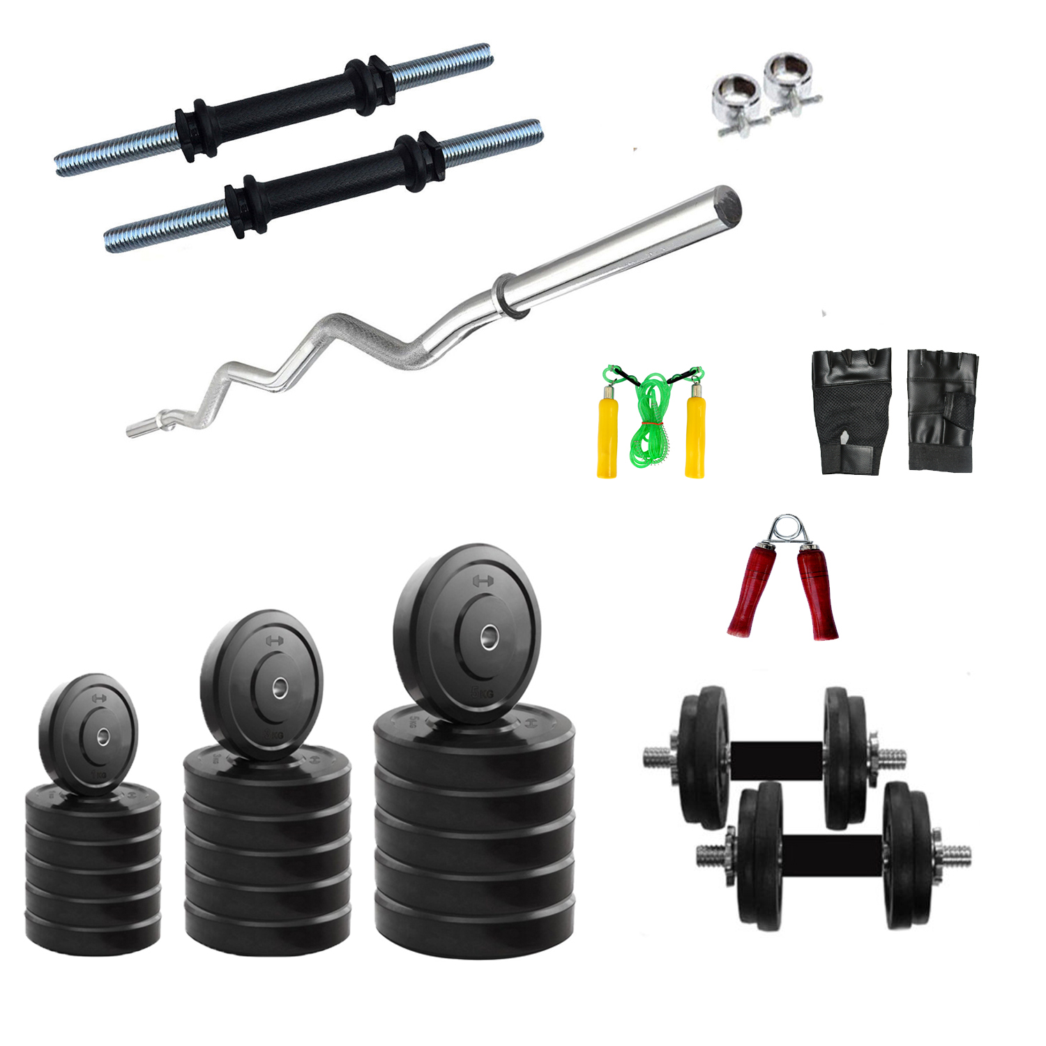 Buy Gym Mart Indoor Home Gym Package of 14Kg PVC(Multicolor) Weight with 3Ft Curl Rod and