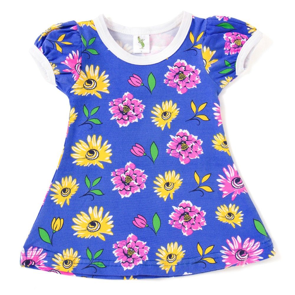 Babyhug Rayon Half Sleeves Inner Tee Frock with Frock & Floral Applique - Navy Blue main image 1