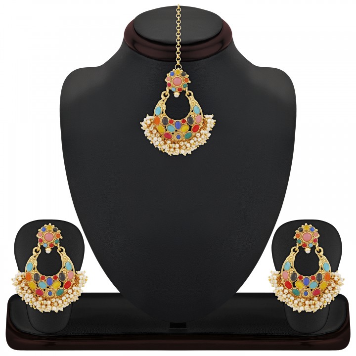 Buy Palash Floral Designer Nauratan Stone Studded Chandbali Maang Tikka