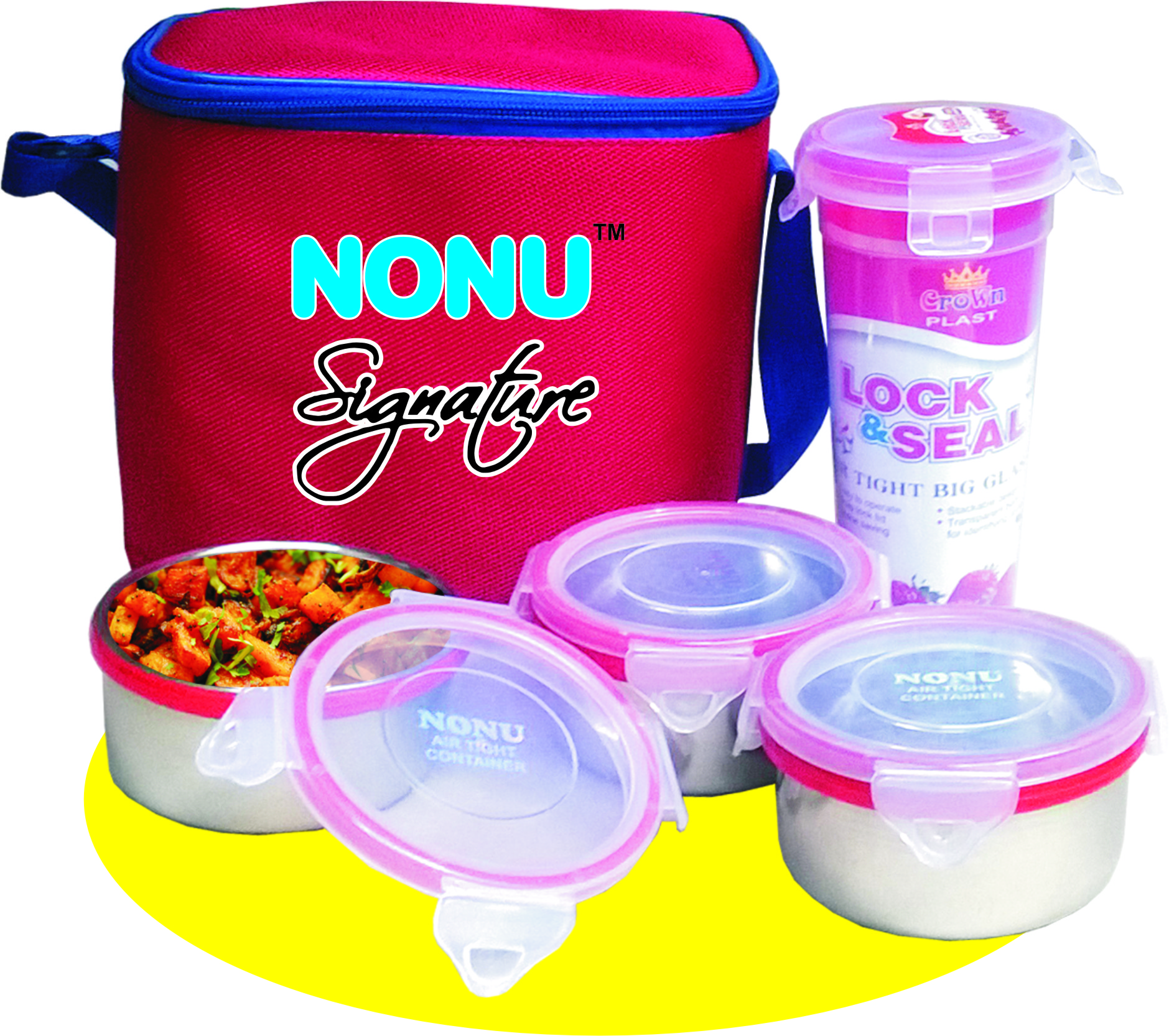 Buy Nonu Signature Red Blue Tiffin/ Lunch Box with 3 Stainless Steel Airtight Containers and 1