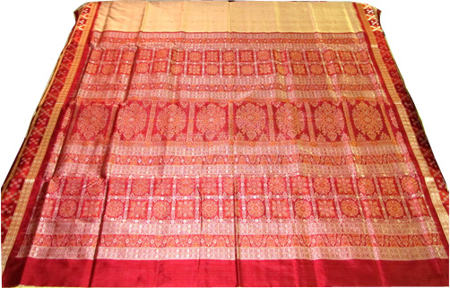 Gold & Maroon Bomkai Silk Saree with Pasapalli Border