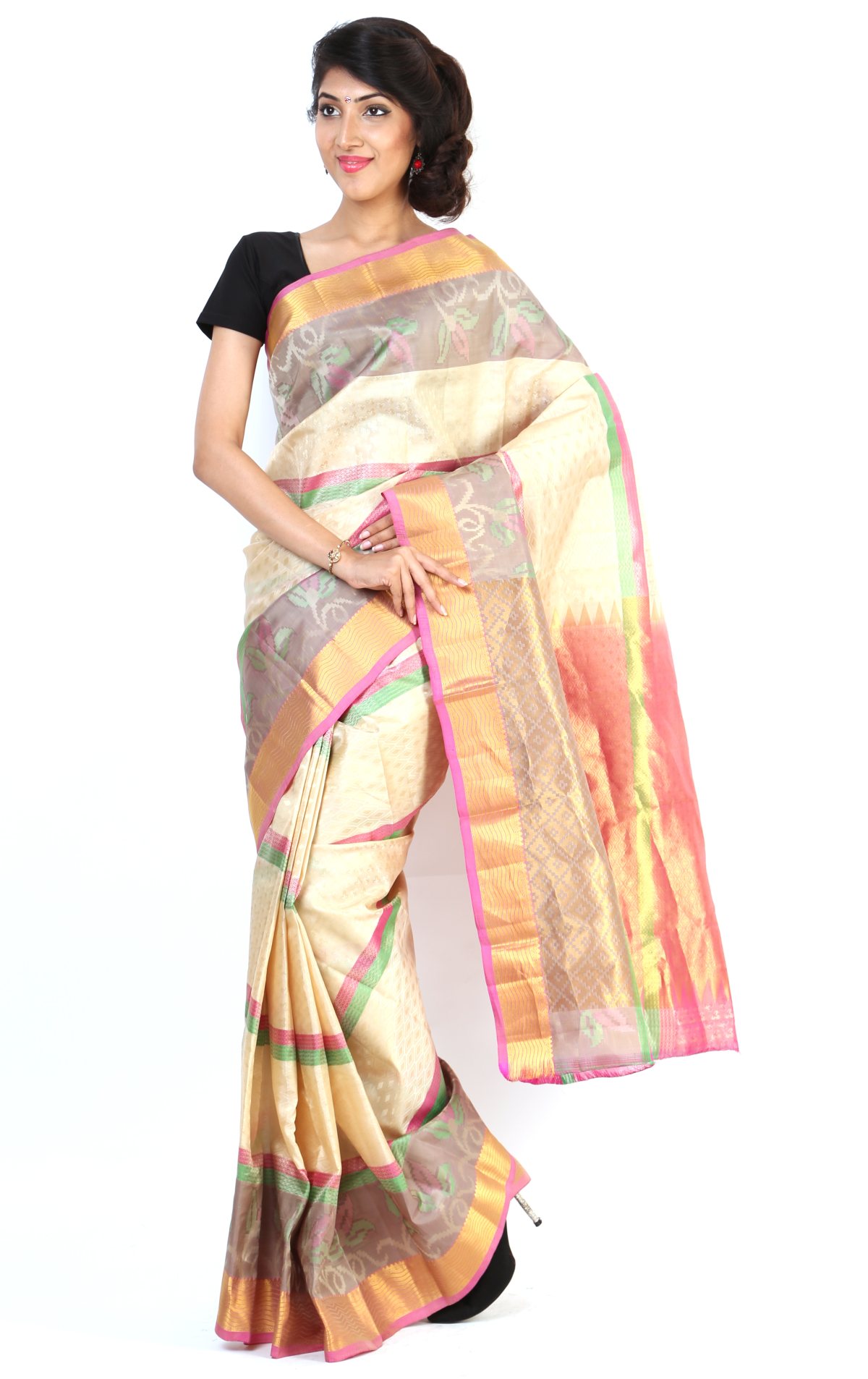 Pure Silk Kanjeevaram Hand Woven Saree-Multicolor-Sab50 at Best Prices ...