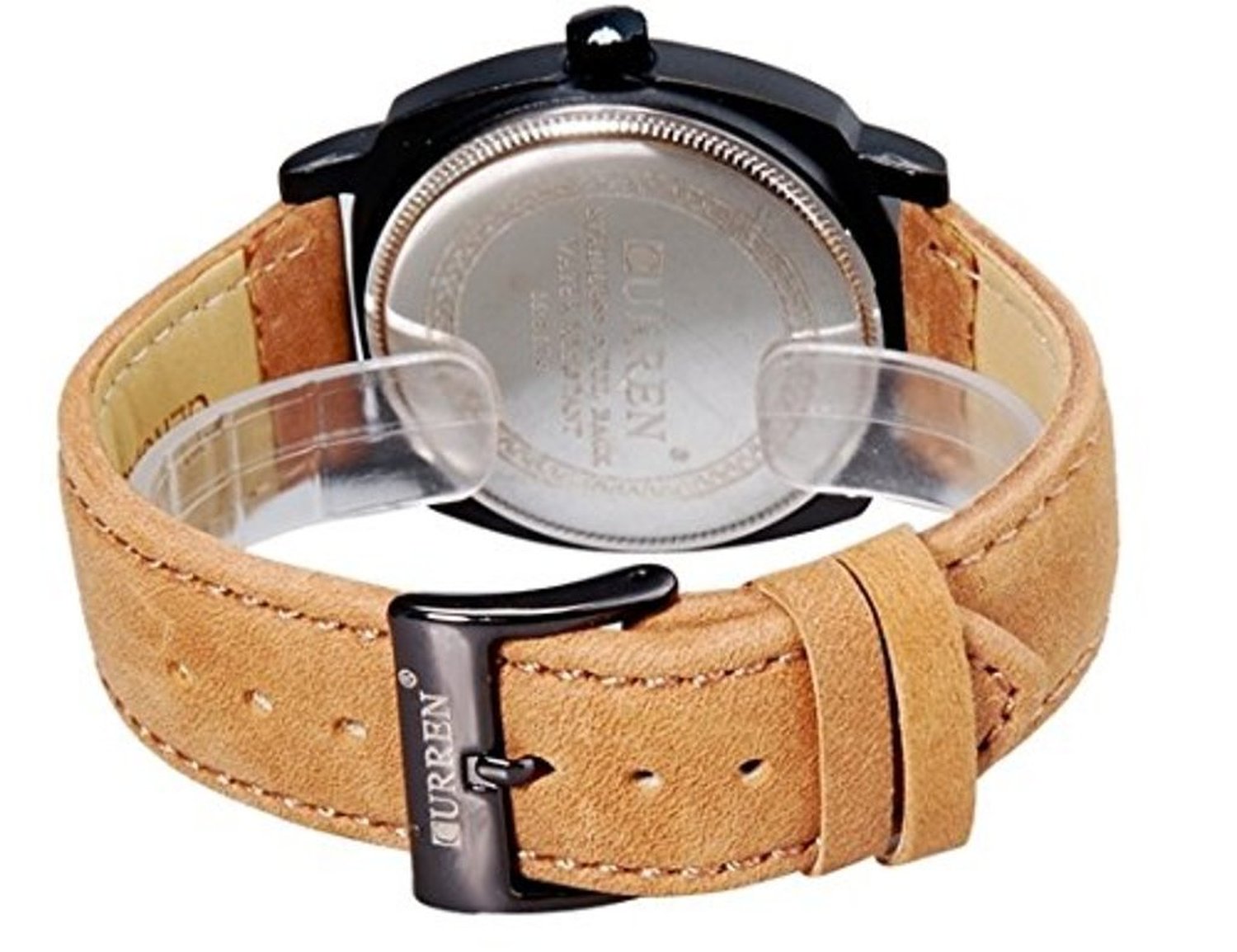 curren tan leather analog watch