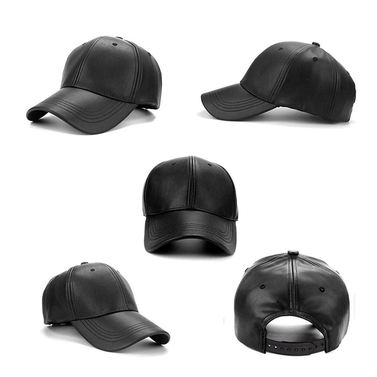 Buy Unisex Faux Leather Baseball Cap Solid PU Adjustable Sports CAP