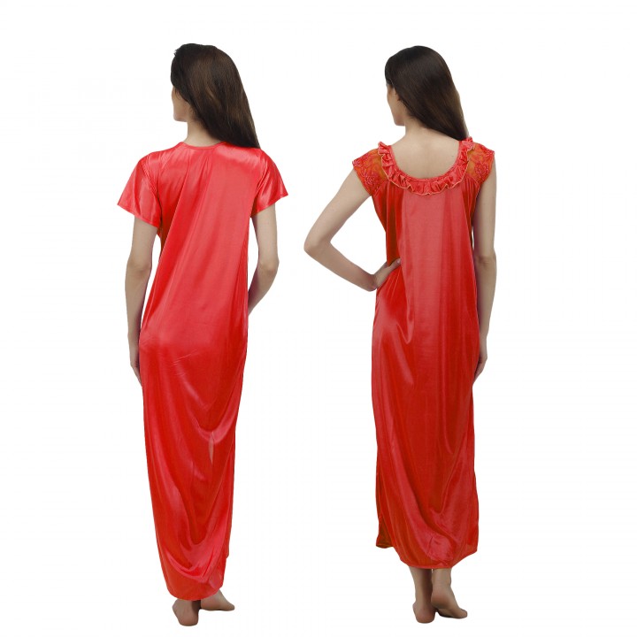 Buy Arlopa 4 Pieces Nightwear In Satin Robe Nighty Bra And Panty Online
