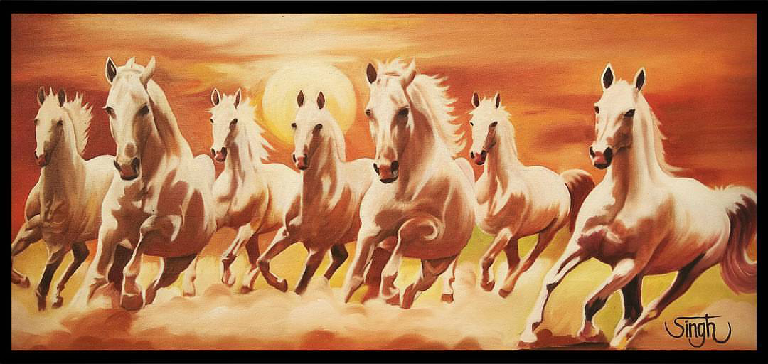 Buy Seven Horses Running (Hand Made Canvas oil Painting) Online @ ₹3000 ...