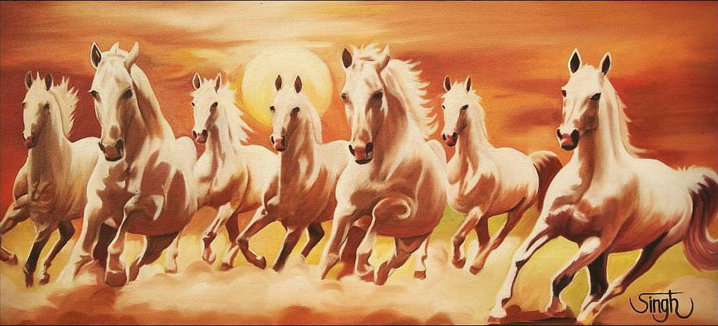 Buy Seven Horses Running (Hand Made Canvas oil Painting) Online @ ₹3000 ...