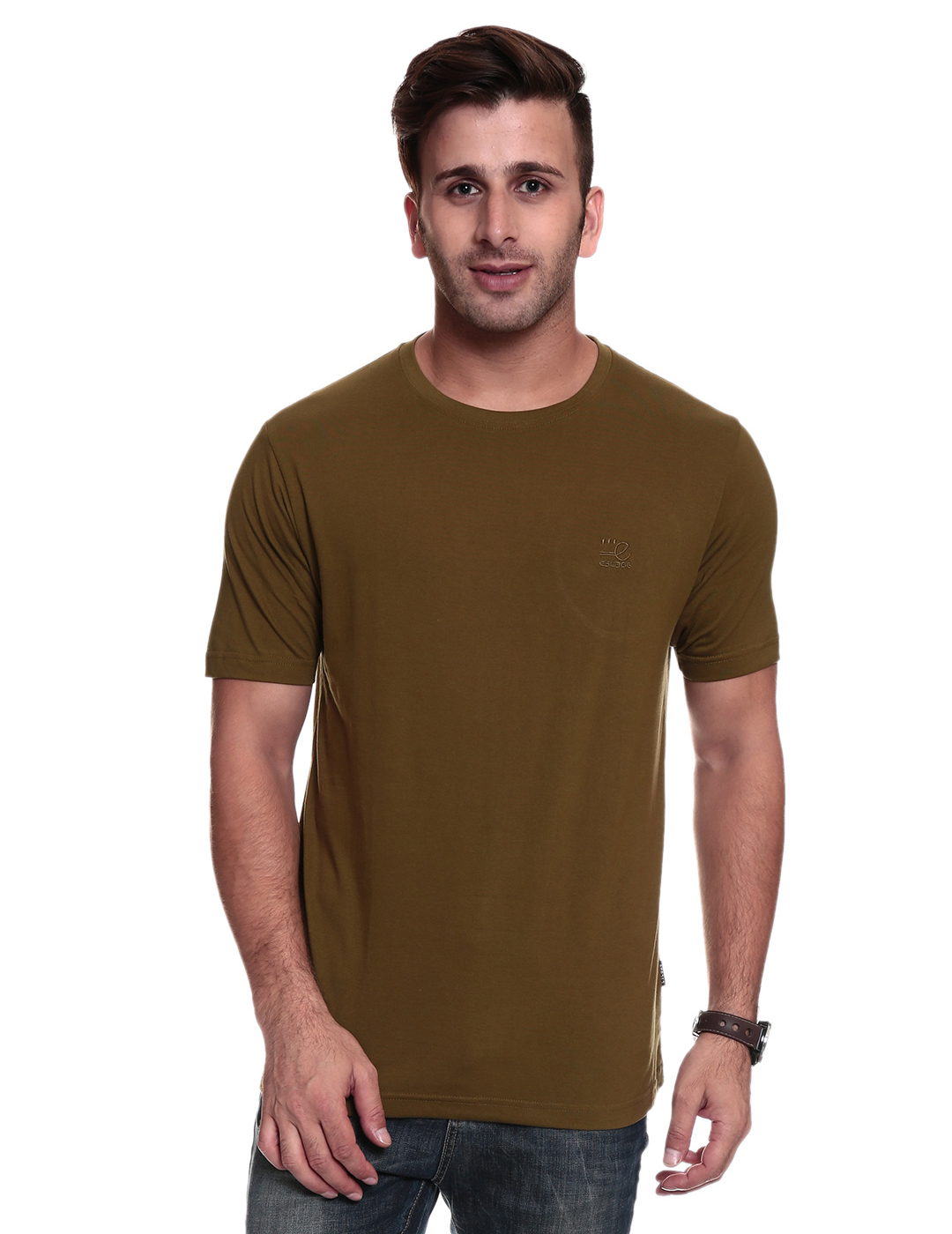 Online TSG ESCAPE Men's Plain Round Neck T-shirt_Olive Green Colour ...