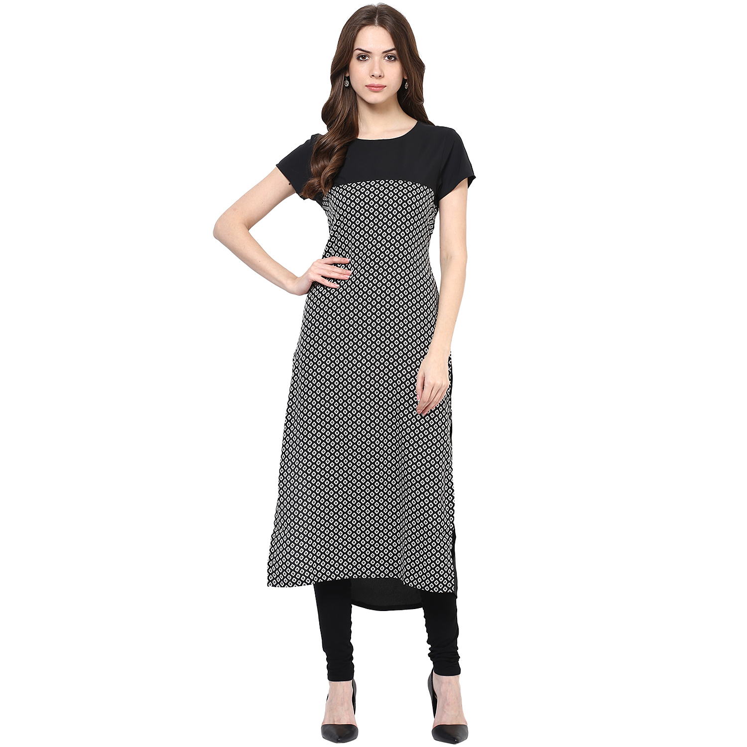 Buy Colors Couture Black Short Sleeves Round Neck Kurta for Women ...