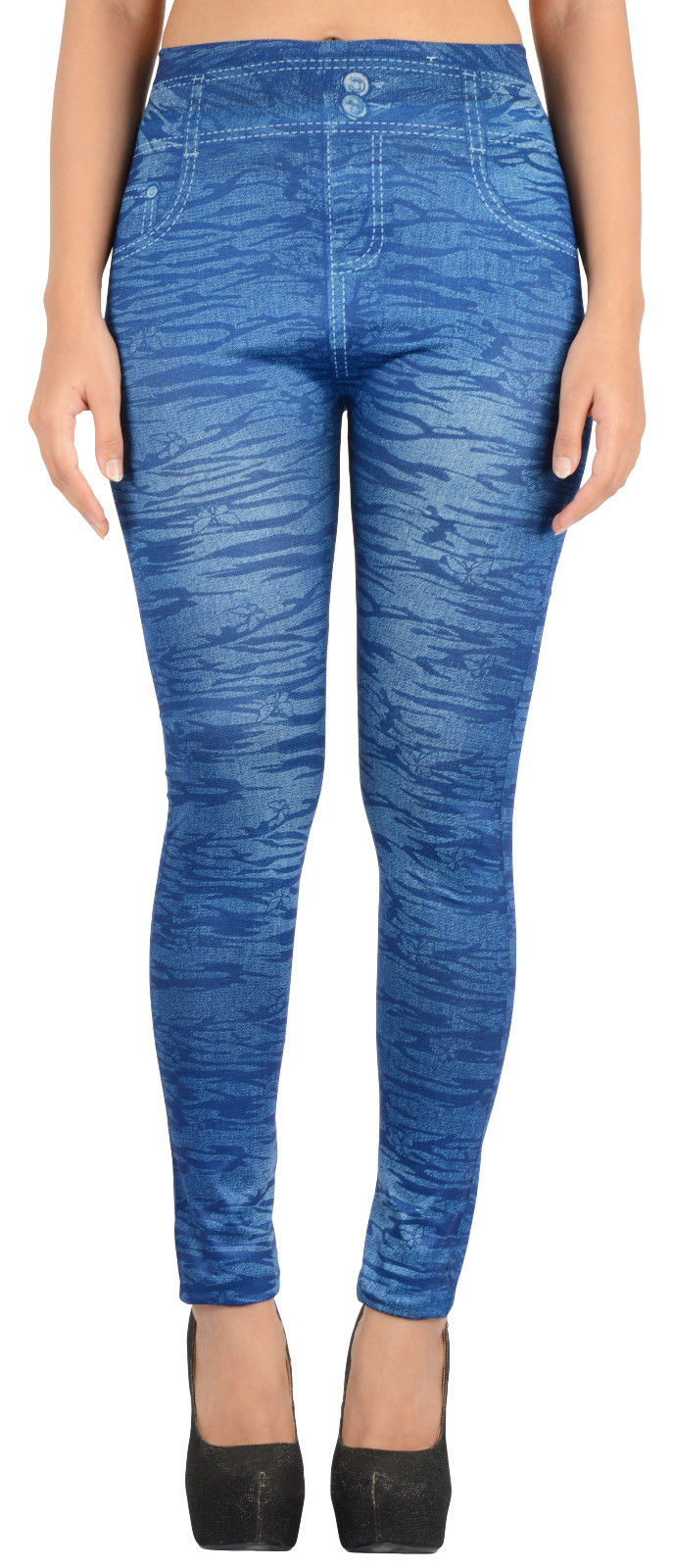 Buy Women's Denim Print Leggings, Very High Waist, Fleece Lined, Black &  Blue, Very Stretchy, Look Like Jeans. One Size Fits Perfectly 10-18 Online  in India - Etsy