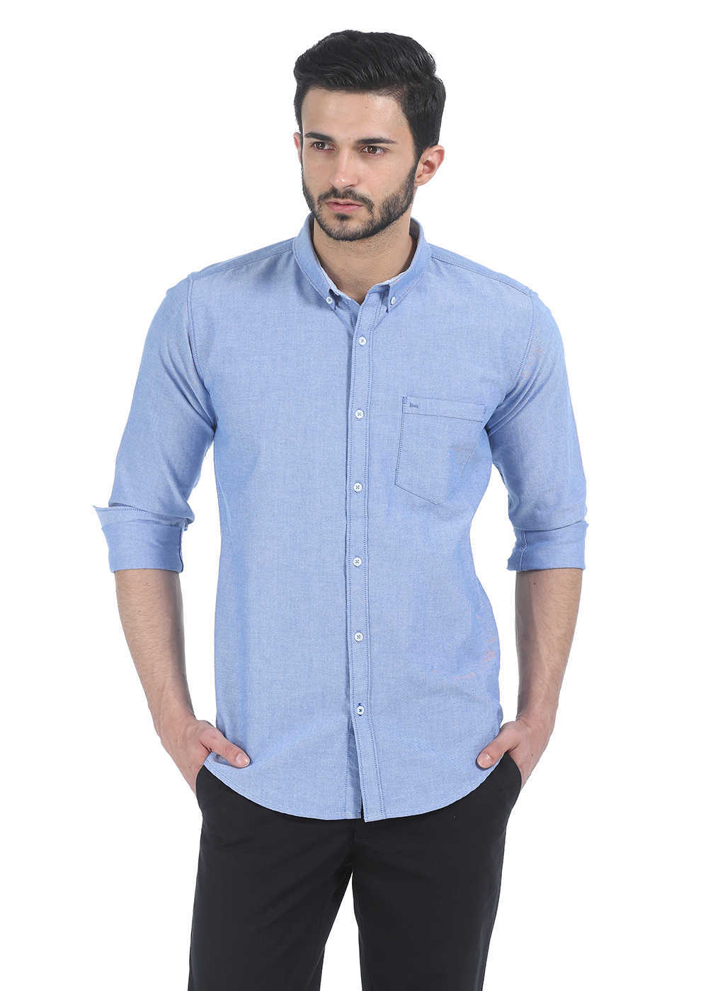 Buy Basics Slim Fit Cobalt Blue Oxford Shirt Online @ ₹1259 from ShopClues