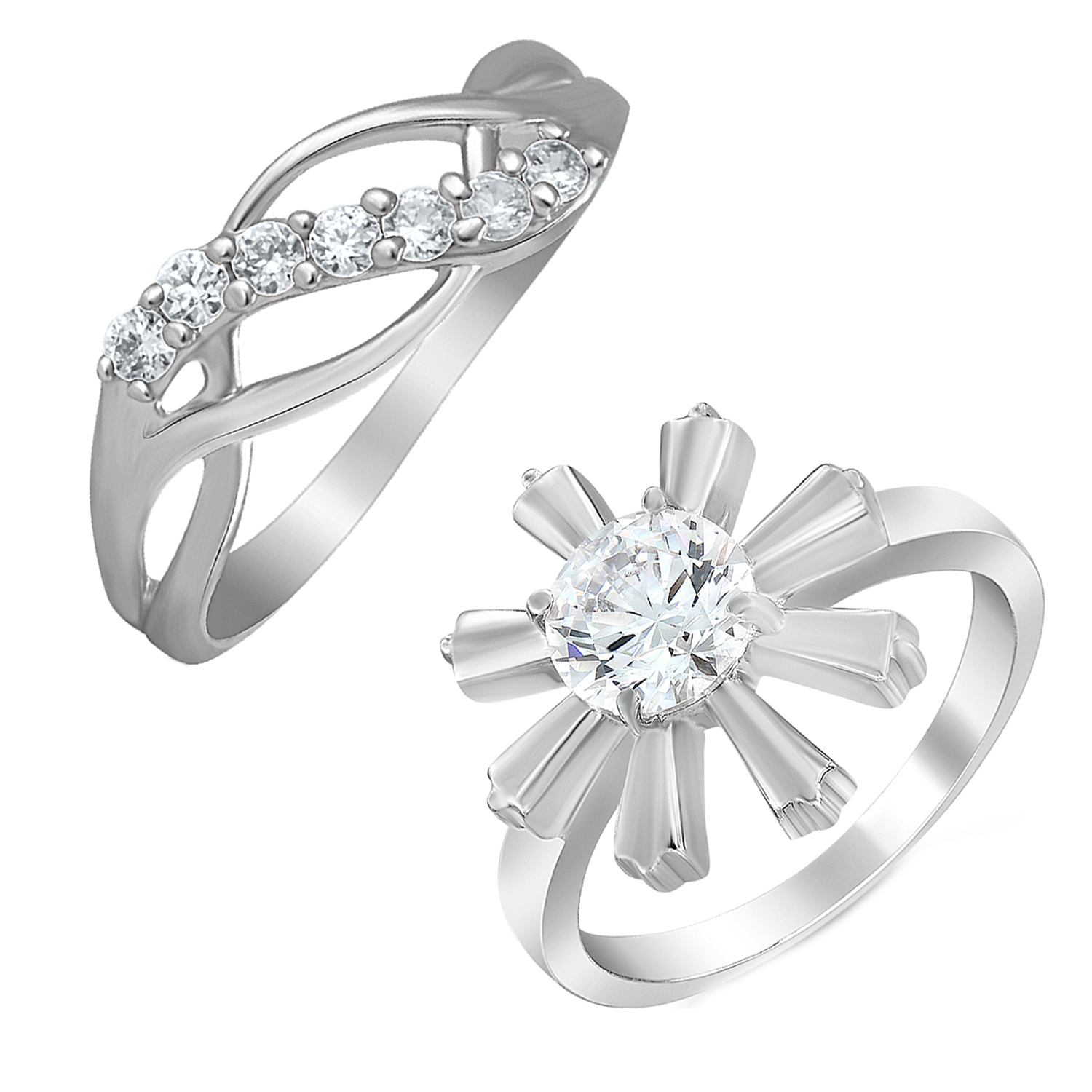 Buy Mahi Gold Rhodium Plated Combo Of Three Finger Rings With Swarovski