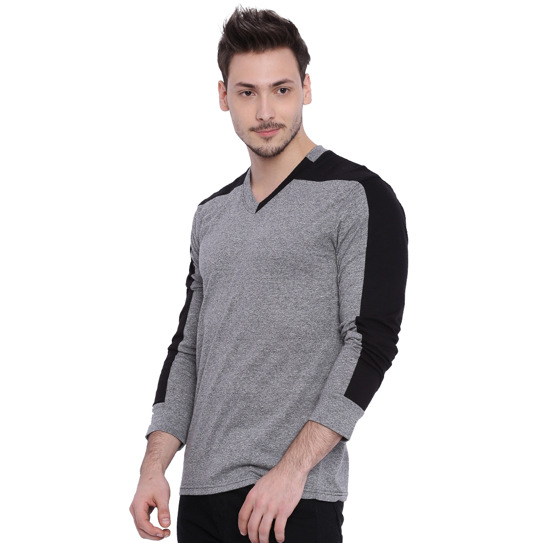 Buy Campus Sutra Gray V-Neck Full Sleeve T-Shirt for Men Online @ ₹679 ...