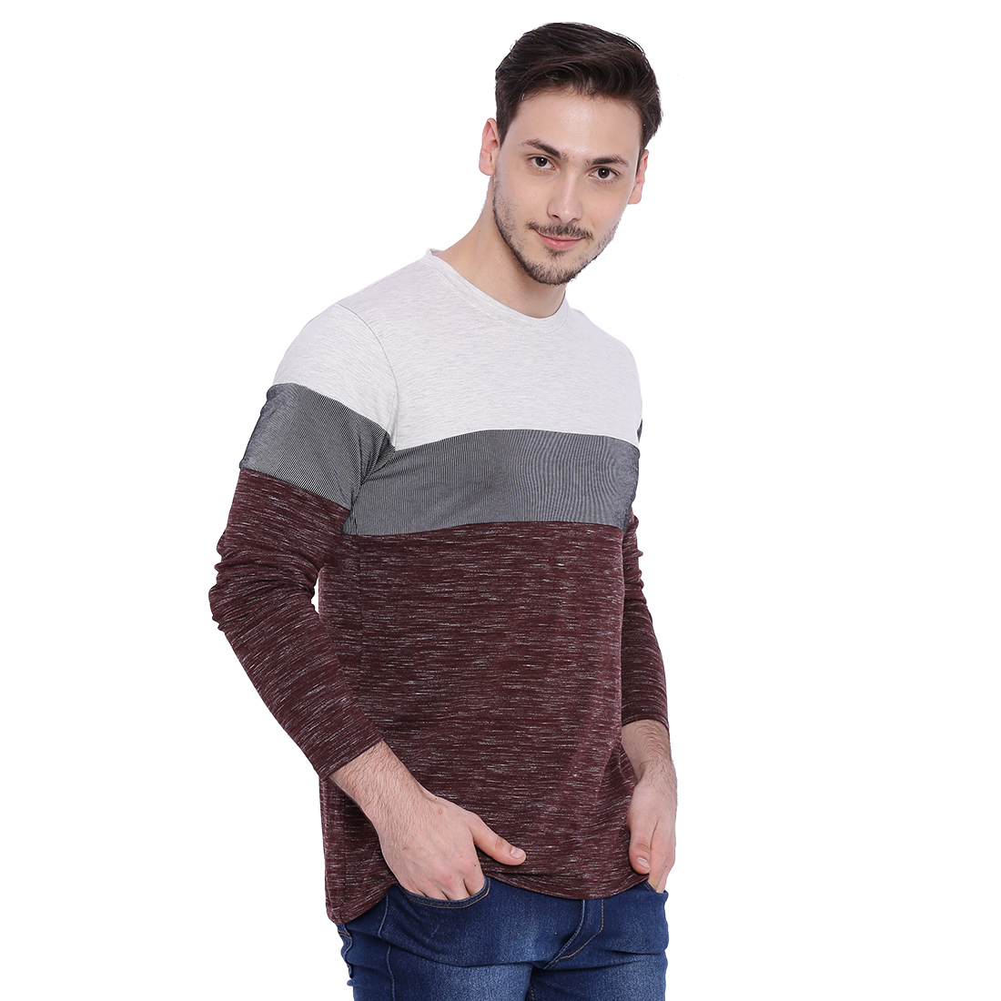 Buy Campus Sutra Maroon Round Neck Full Sleeve T-Shirt for Men Online ...