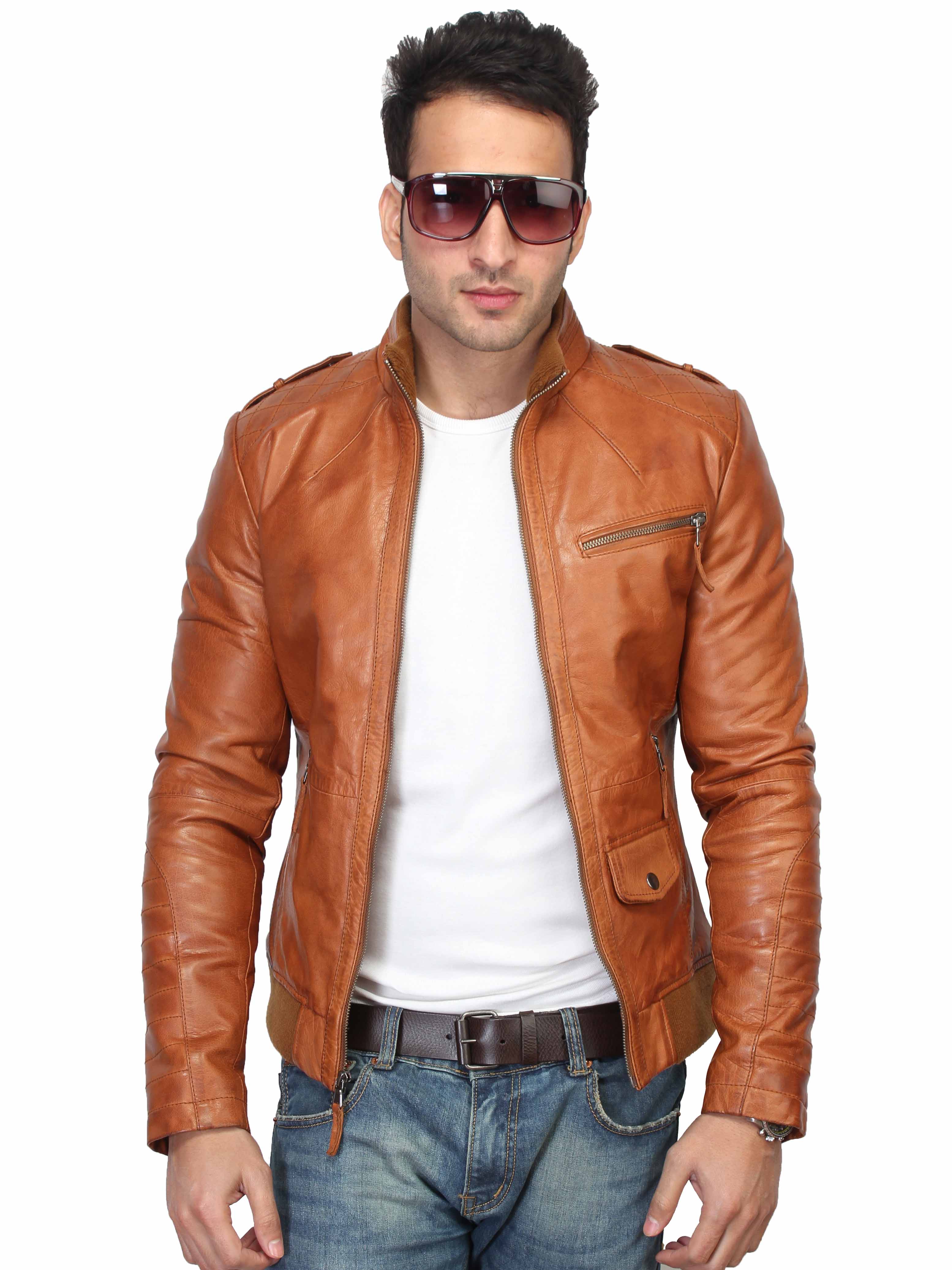 New 100% tan genuine leather jacket by bareskin for men