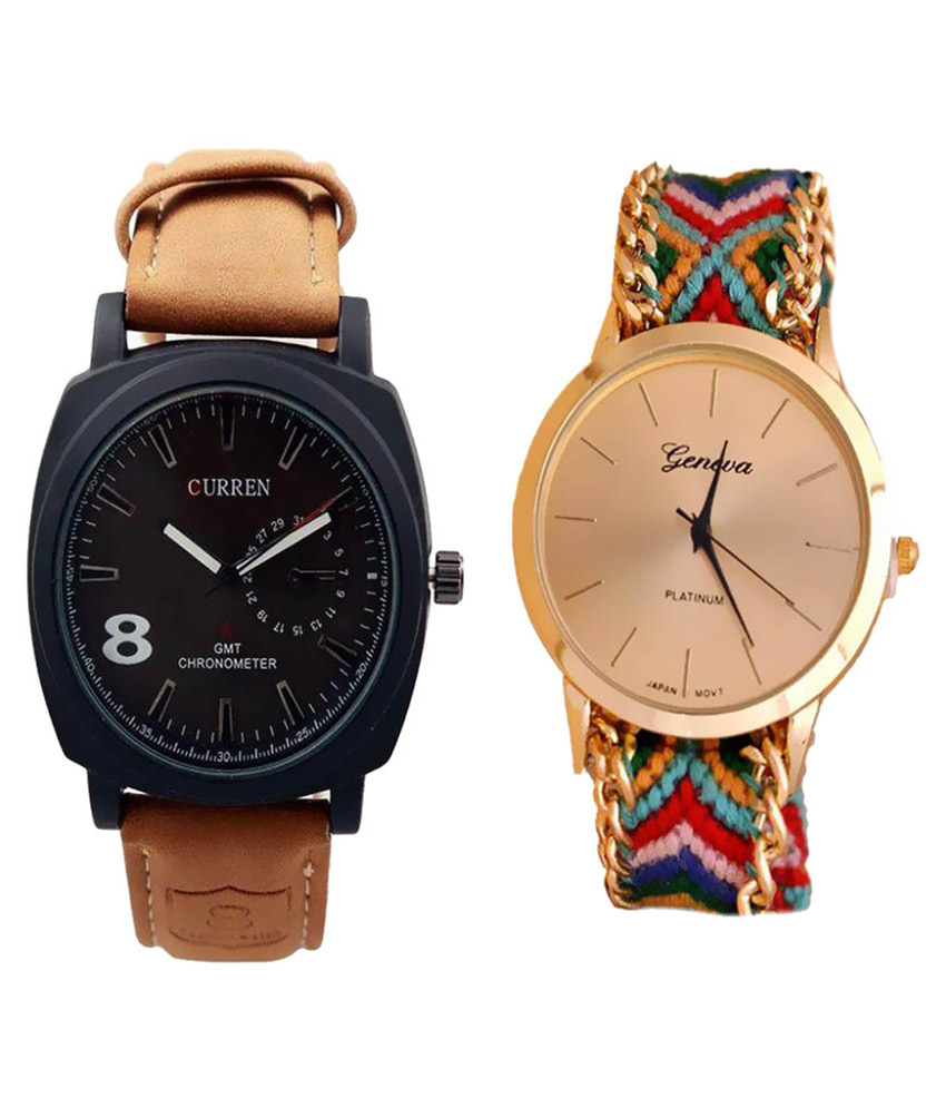 Curren Brawn and Geneva Analog Couple watches for Men and Wemen