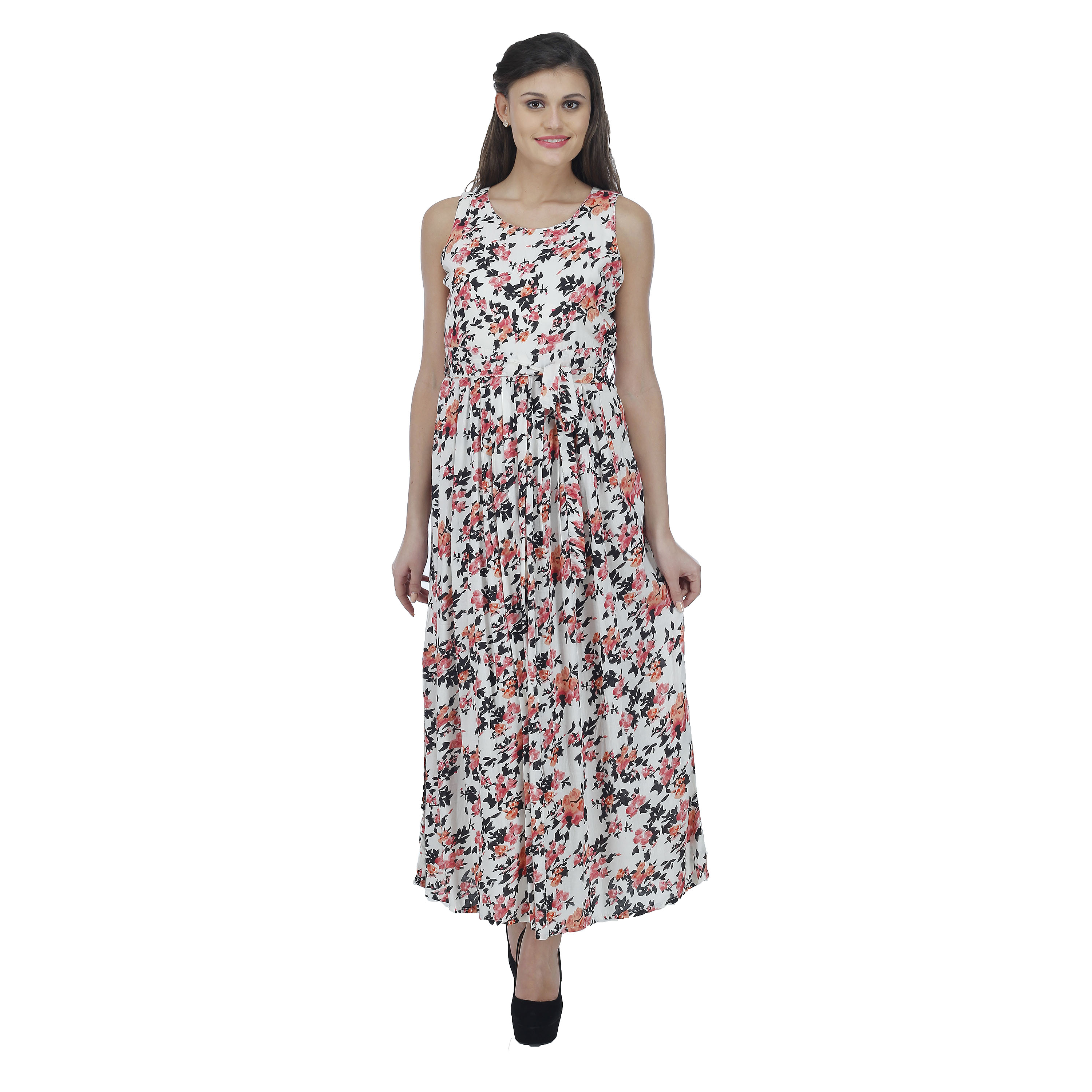 Buy White Black & Pink Flowwer Printed Dress Online @ ₹499 from ShopClues